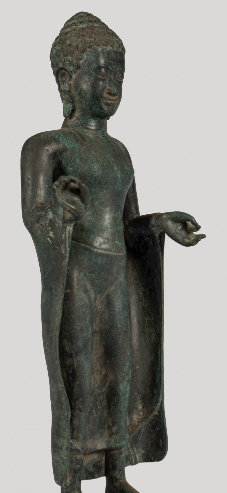 Antique Thai Style Bronze Buddha in Dharmachakra Teaching Mudra - 84cm/34"