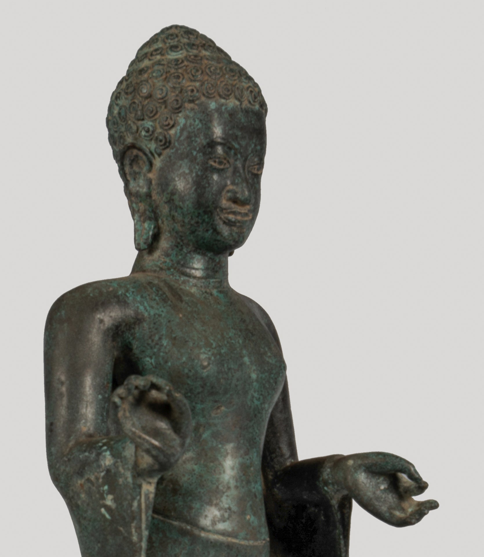 Antique Thai Style Bronze Buddha in Dharmachakra Teaching Mudra - 84cm/34"