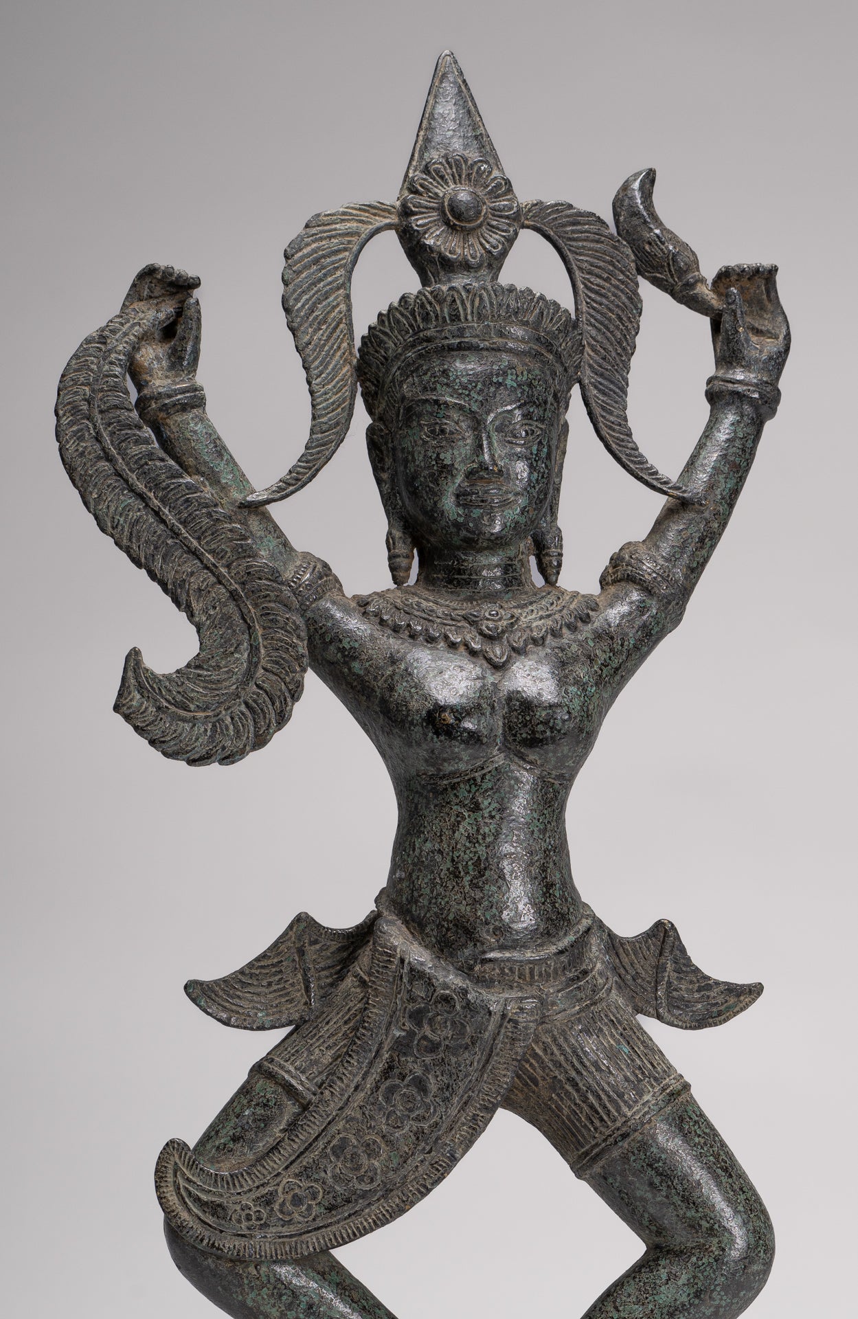 Antique Khmer Style Bronze Standing Apsara or Angel Statue - 55cm/22"