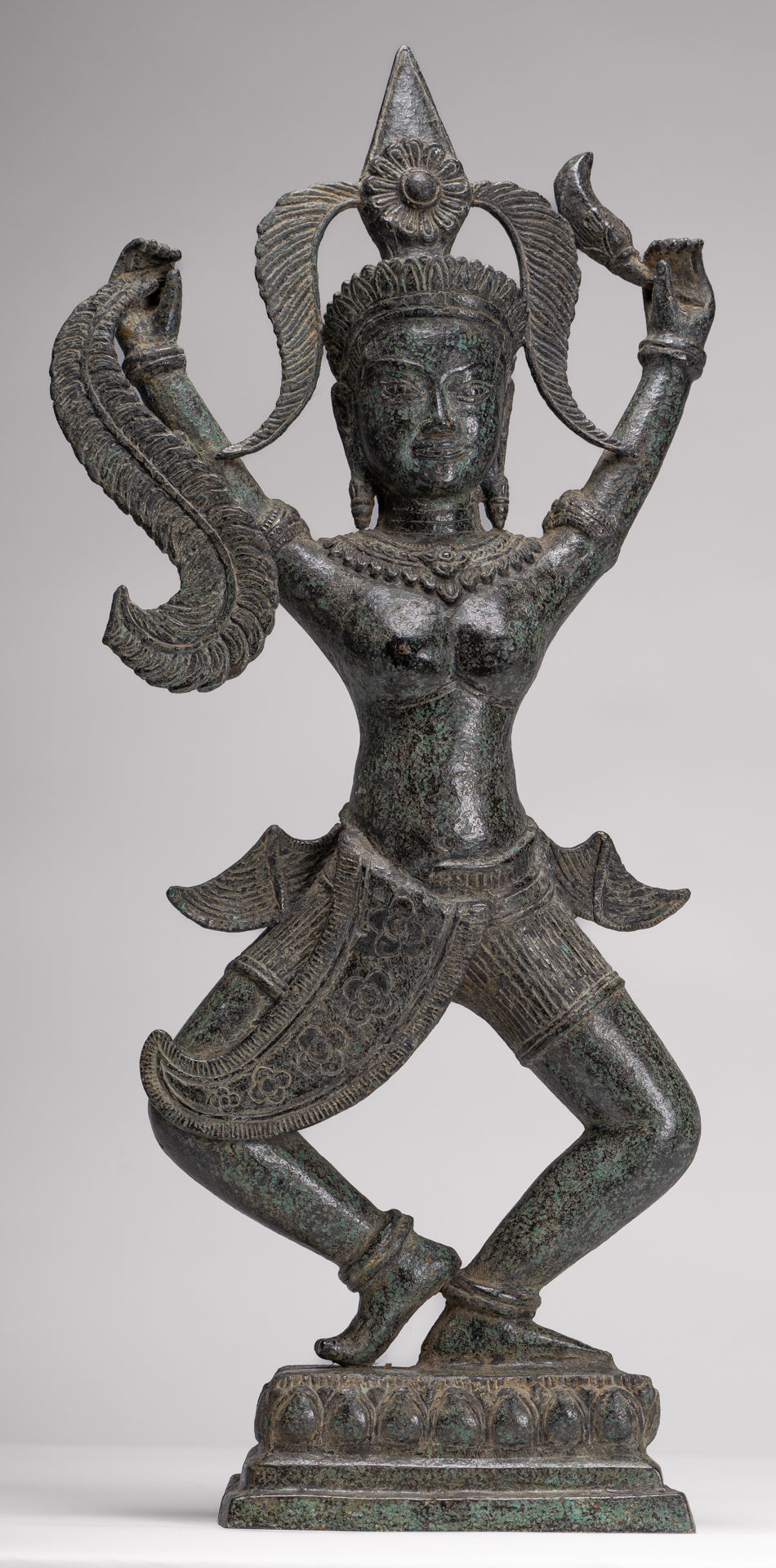 Antique Khmer Style Bronze Standing Apsara or Angel Statue - 55cm/22"