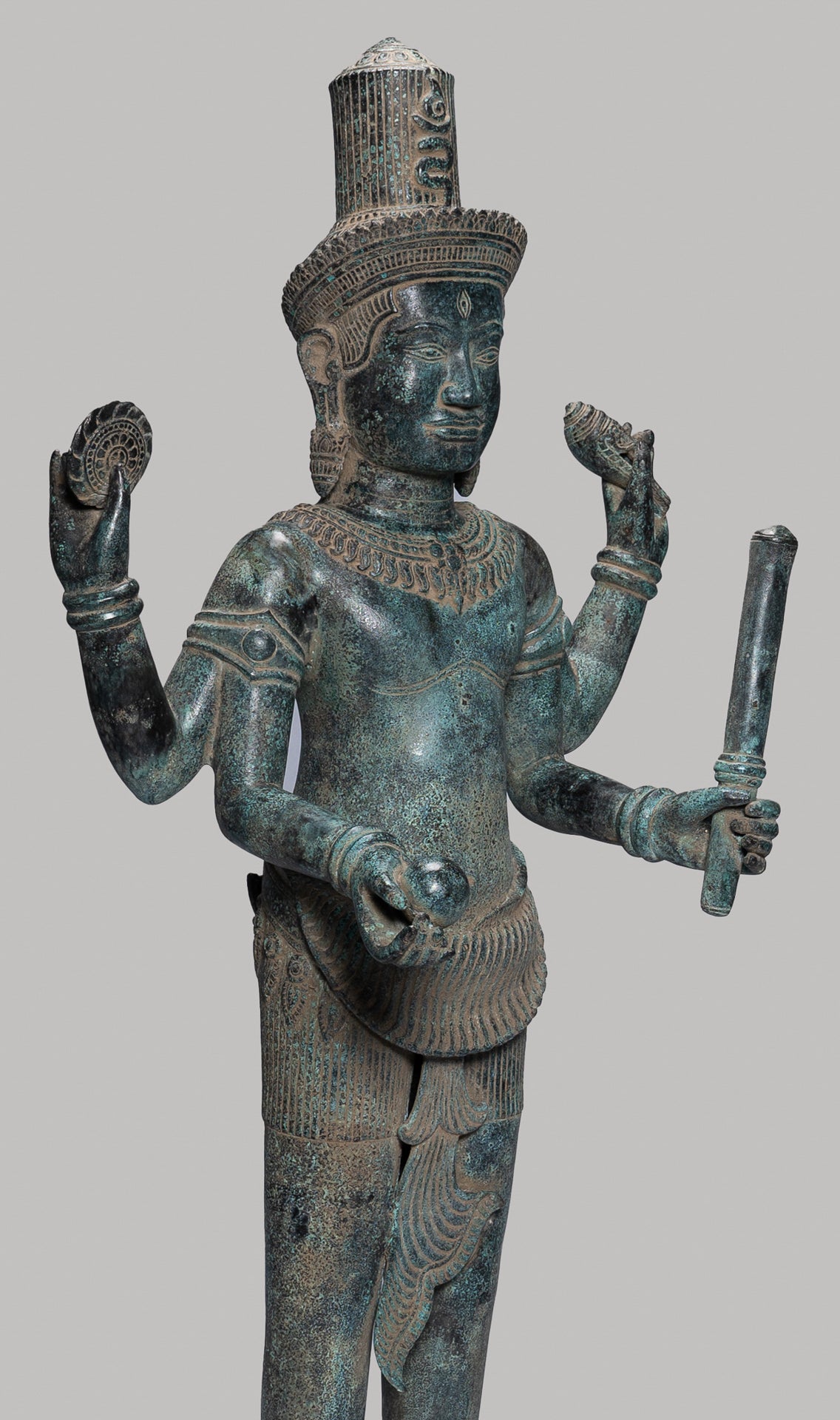 Antique Khmer Style Bronze Standing Bayon Vishnu Statue - Protector - 130cm/52"