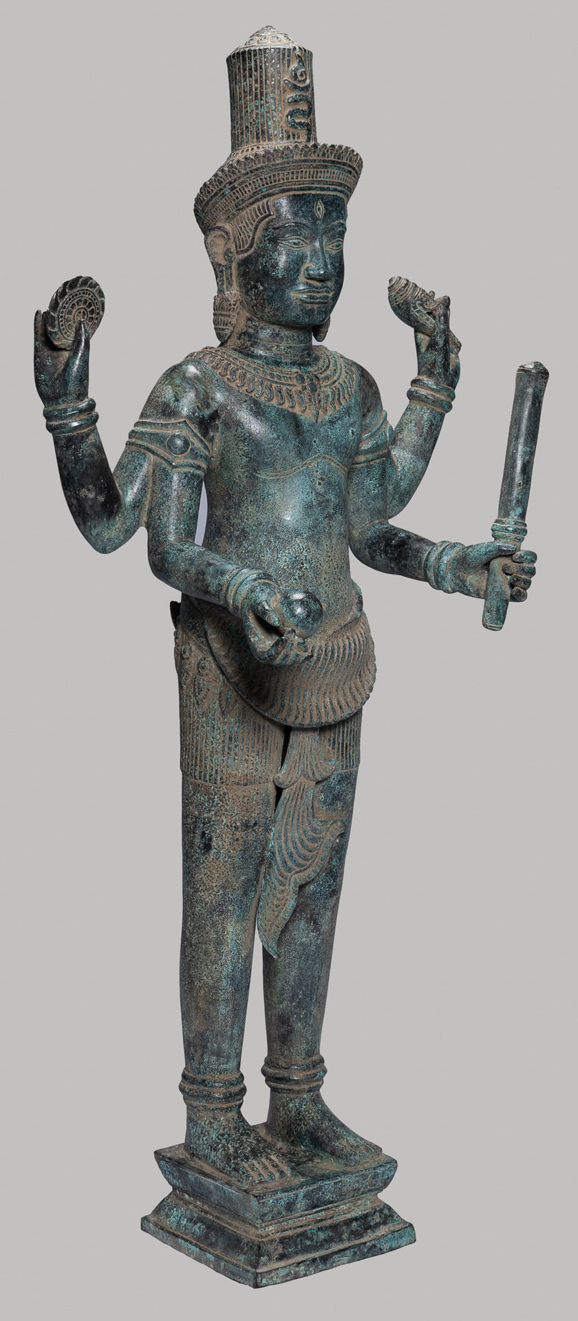 Antique Khmer Style Bronze Standing Bayon Vishnu Statue - Protector - 130cm/52"