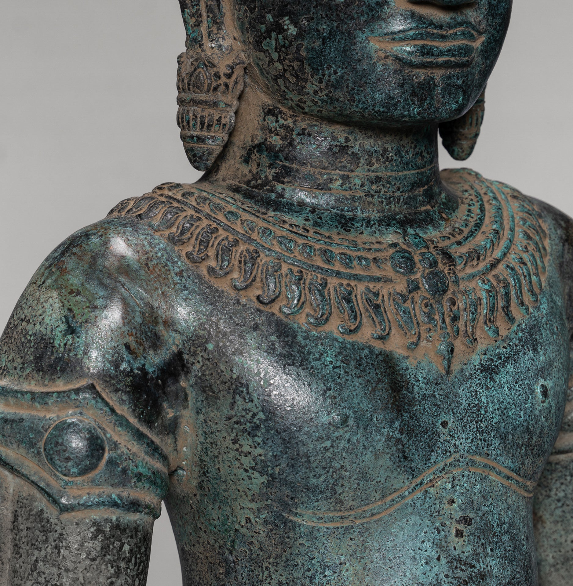 Antique Khmer Style Bronze Standing Bayon Vishnu Statue - Protector - 130cm/52"