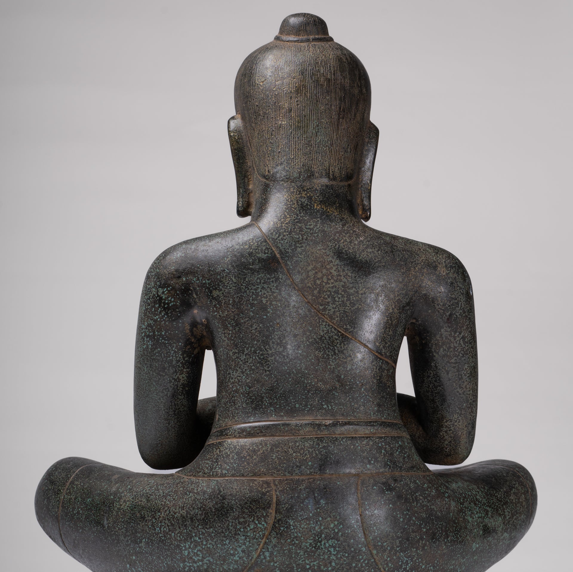 Antique Khmer Style Bronze Meditation Seated Jayavarman VII Statue - 38cm/15"