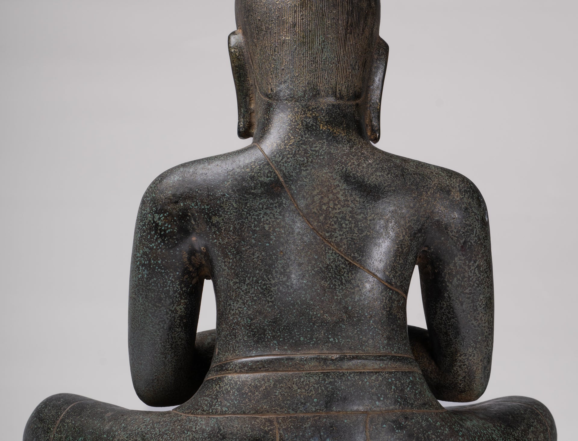 Antique Khmer Style Bronze Meditation Seated Jayavarman VII Statue - 38cm/15"