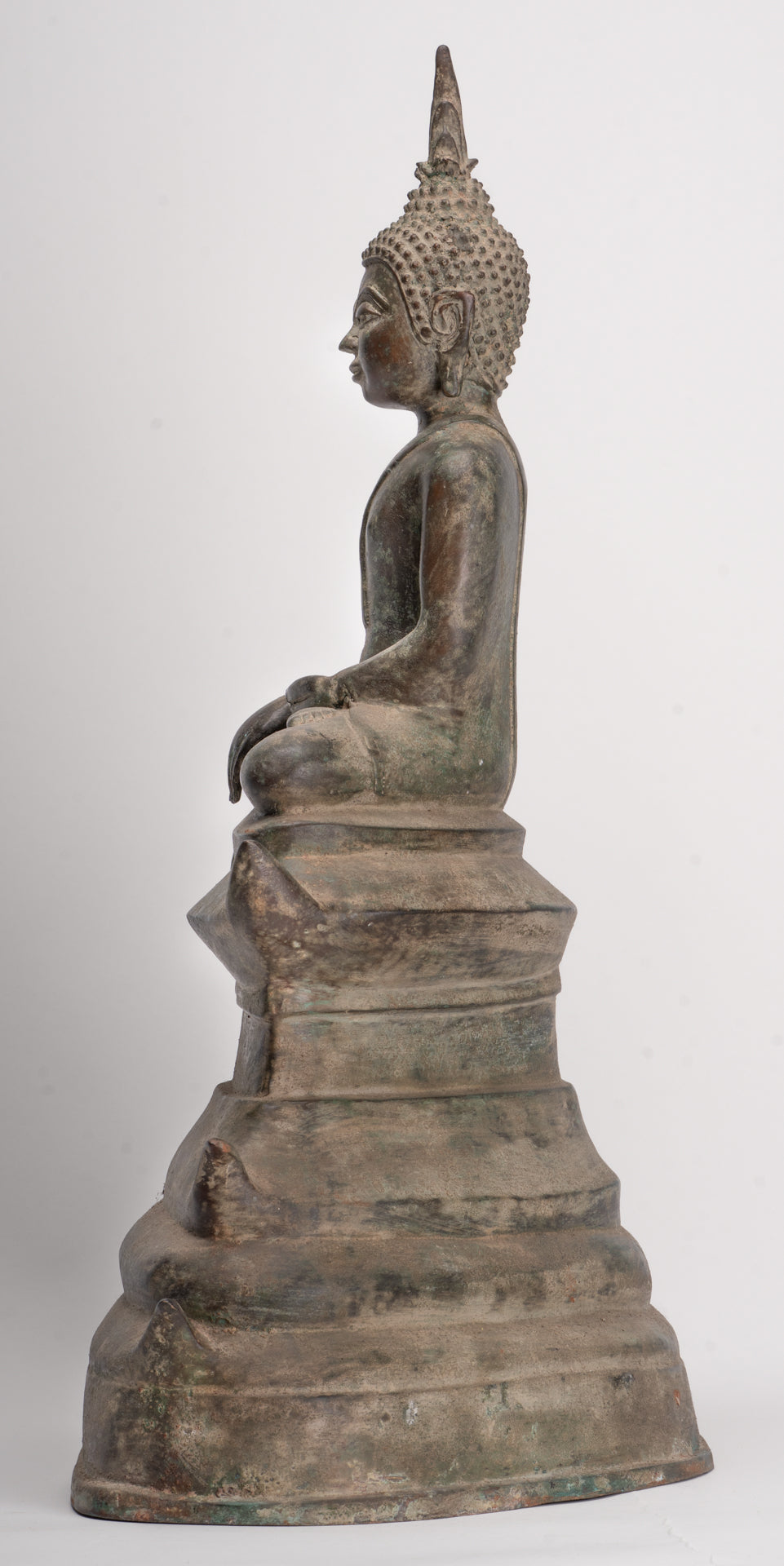 Buddha - Antique Laos Style Seated Bronze Enlightenment Buddha Statue - 54cm/22"