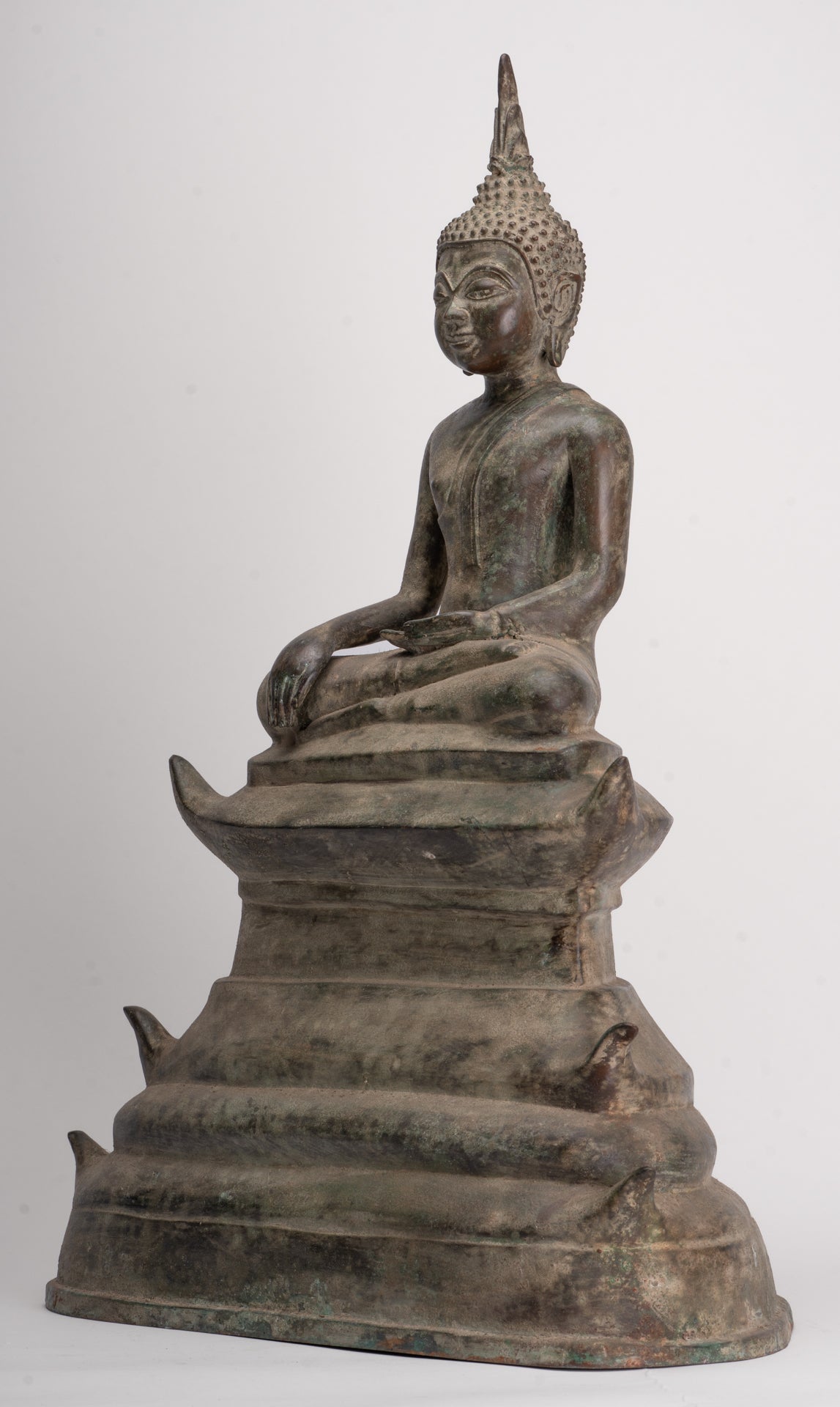 Buddha - Antique Laos Style Seated Bronze Enlightenment Buddha Statue - 54cm/22"