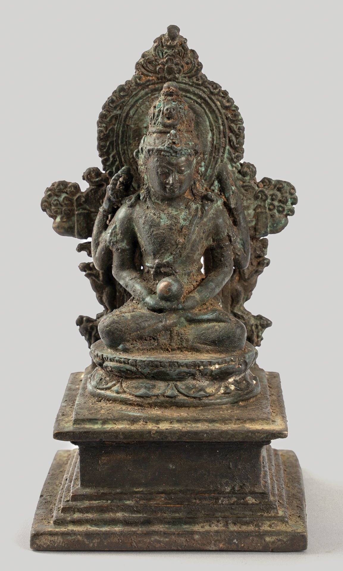 Shiva Statue - Antique Indonesian Style Bronze Javanese Seated 4-Arm Shiva Statue - 20cm/8"