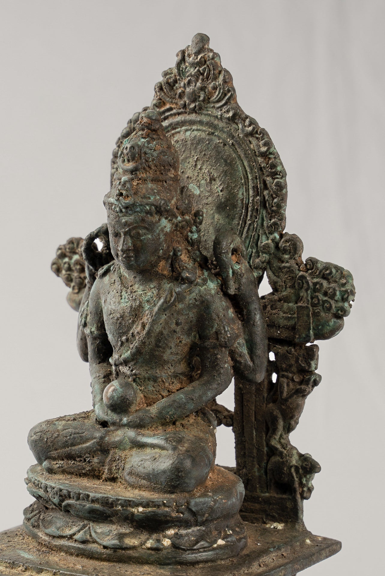 Shiva Statue - Antique Indonesian Style Bronze Javanese Seated 4-Arm Shiva Statue - 20cm/8"