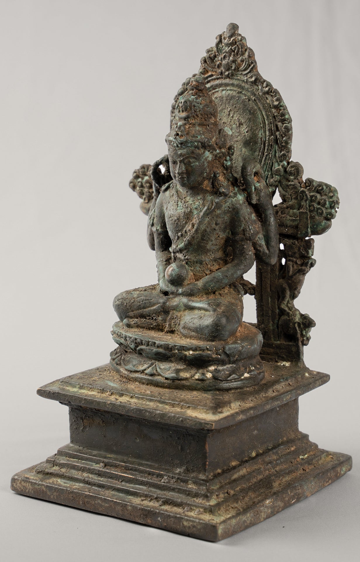 Shiva Statue - Antique Indonesian Style Bronze Javanese Seated 4-Arm Shiva Statue - 20cm/8"