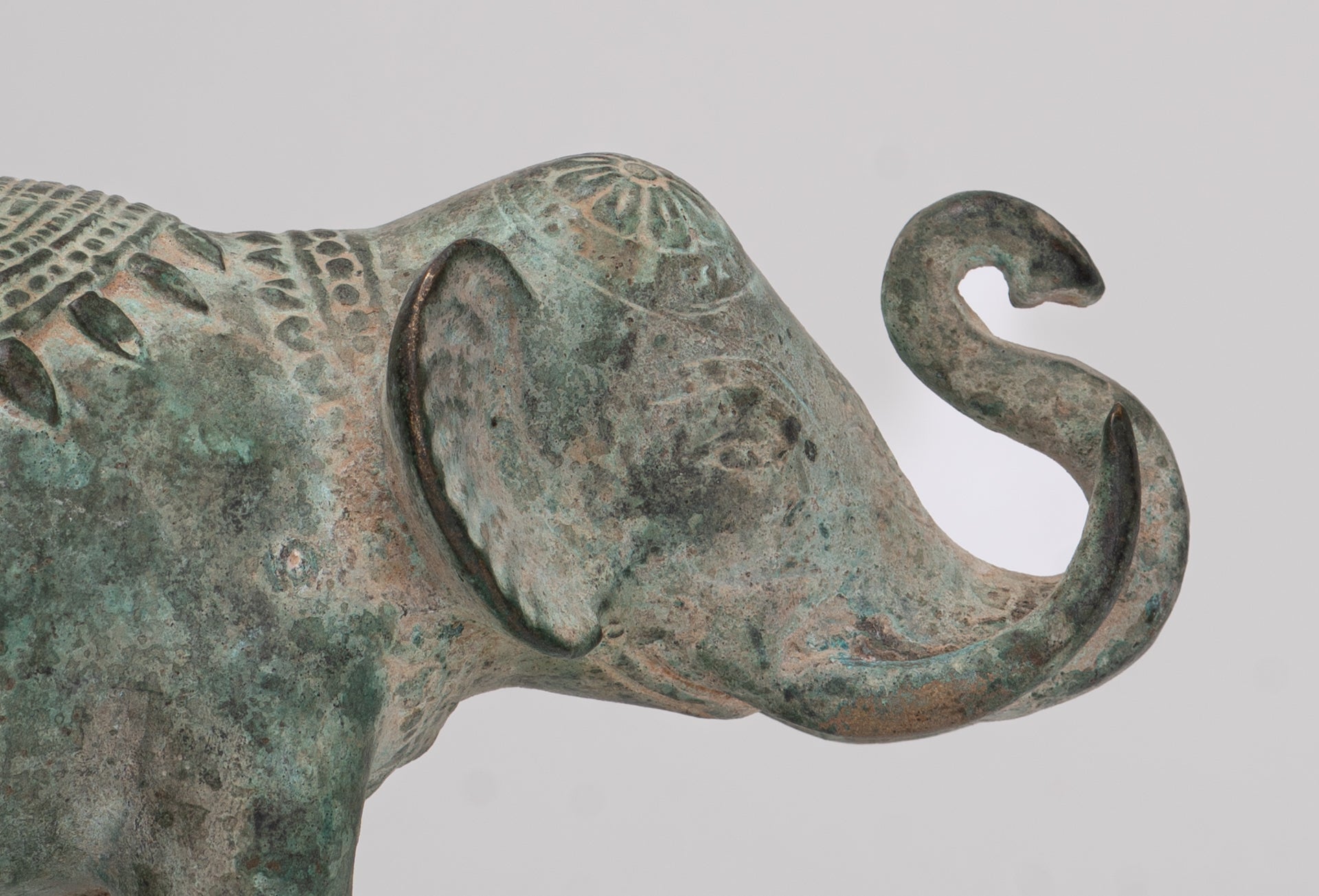 Antique Khmer Style Bronze Trumpeting Elephant Statue - 12cm/5" Tall