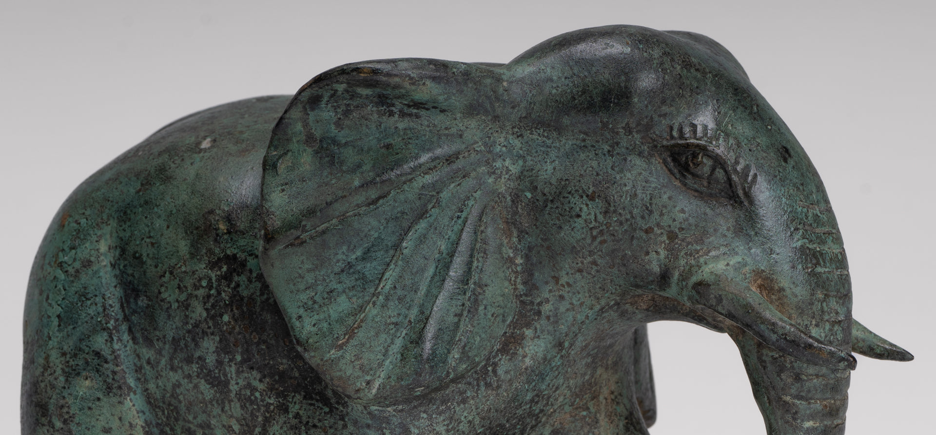 Antique Khmer Style Standing Bronze Elephant Statue - 14cm/6" Tall