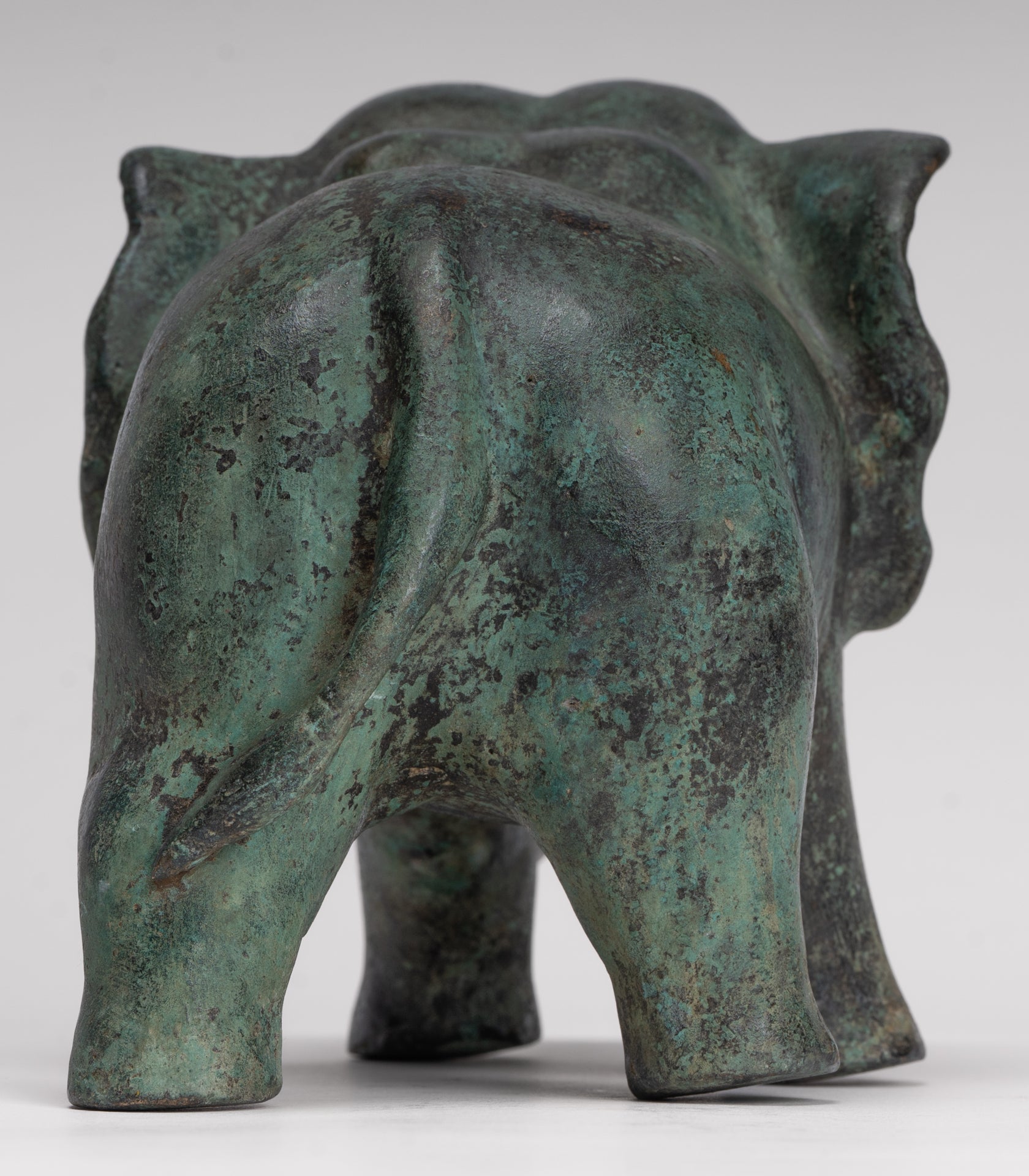 Antique Khmer Style Standing Bronze Elephant Statue - 14cm/6" Tall