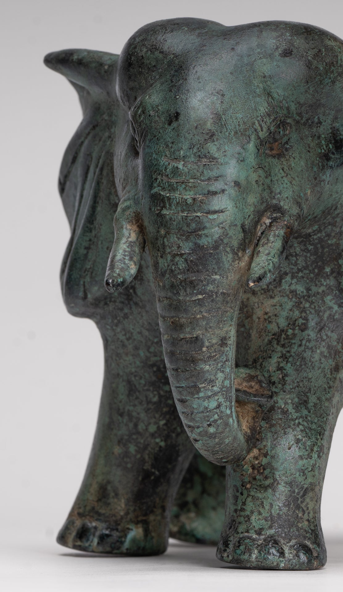 Antique Khmer Style Standing Bronze Elephant Statue - 14cm/6" Tall