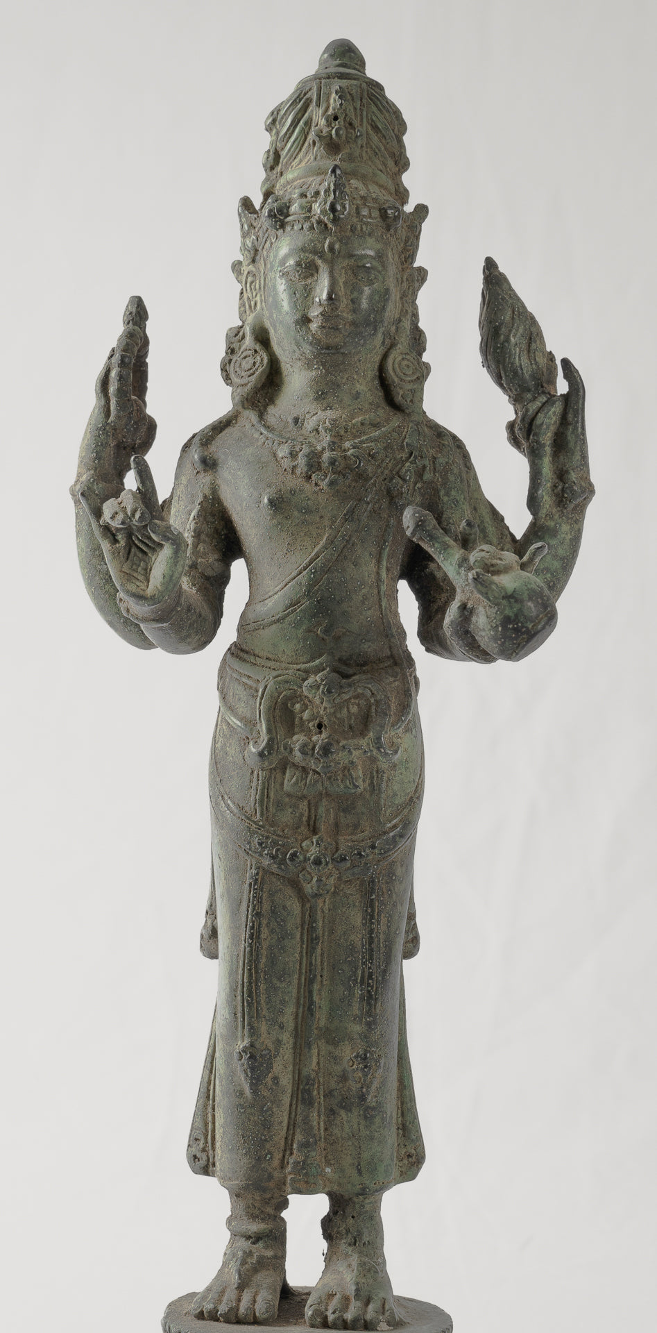 Shiva Statue - Antique Java Style Majapahit Standing Bronze Shiva Statue - 31cm/12"