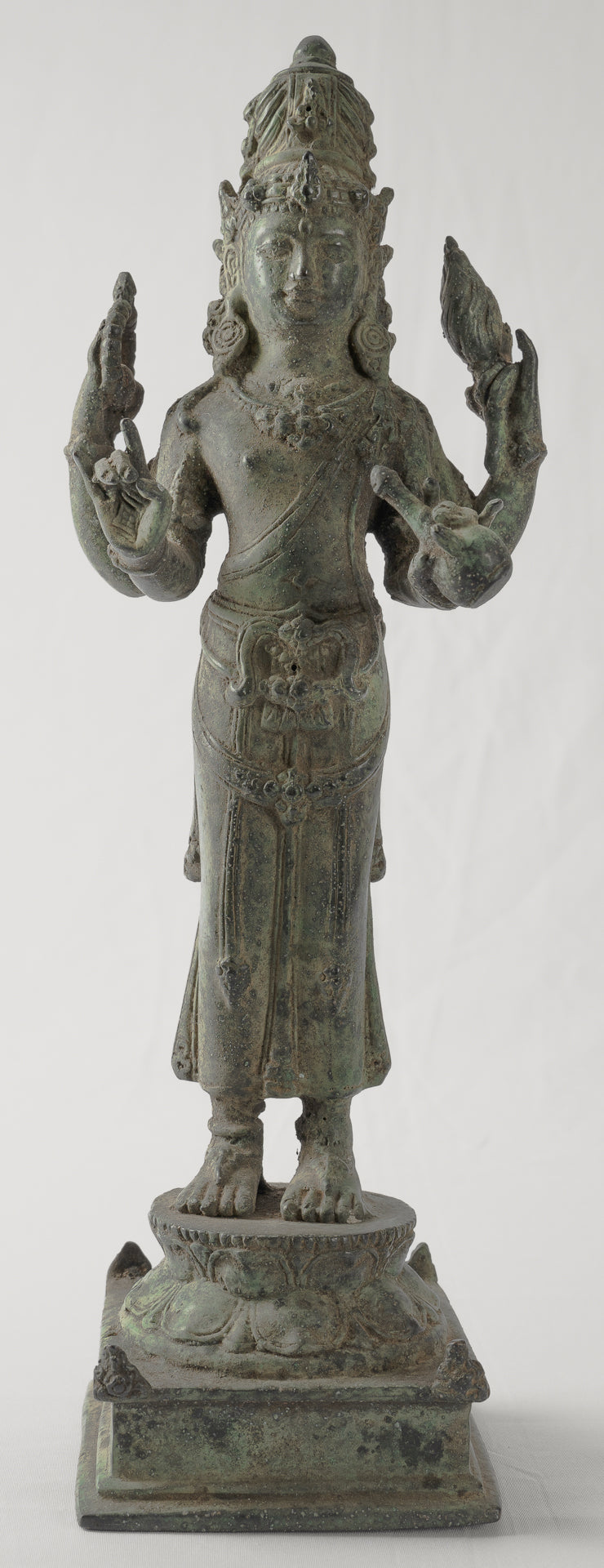 Shiva Statue - Antique Java Style Majapahit Standing Bronze Shiva Statue - 31cm/12"