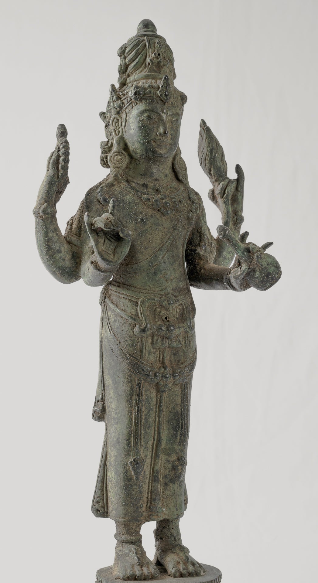 Shiva Statue - Antique Java Style Majapahit Standing Bronze Shiva Statue - 31cm/12"