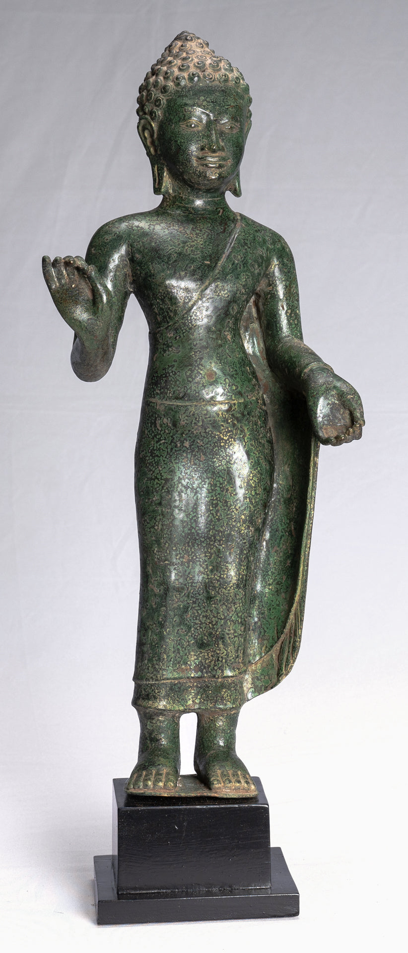 Buddha Statue - Antique Thai Style Dvaravati Bronze Standing Preaching Buddha Statue 55cm/22"