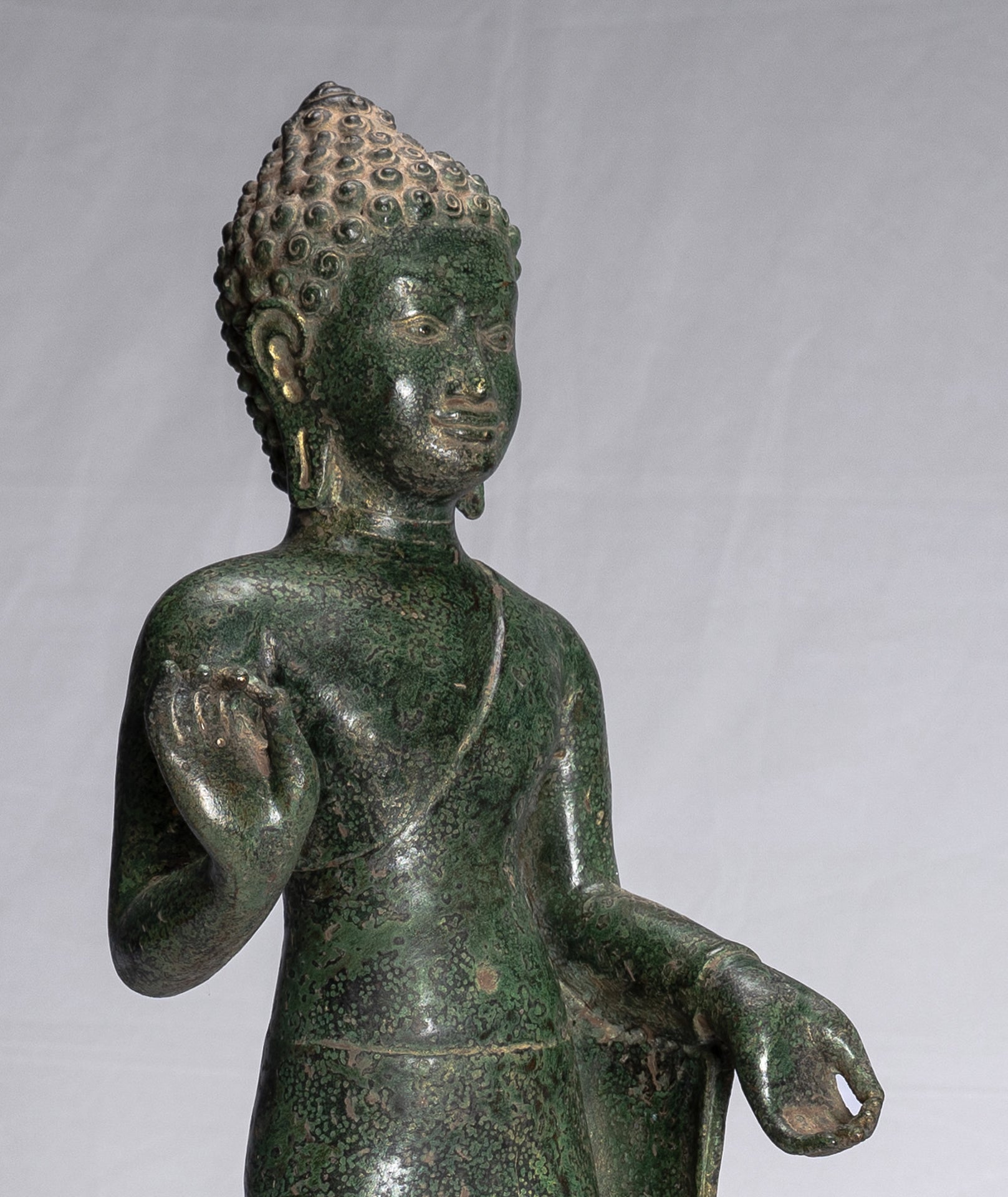 Buddha Statue - Antique Thai Style Dvaravati Bronze Standing Preaching Buddha Statue 55cm/22"