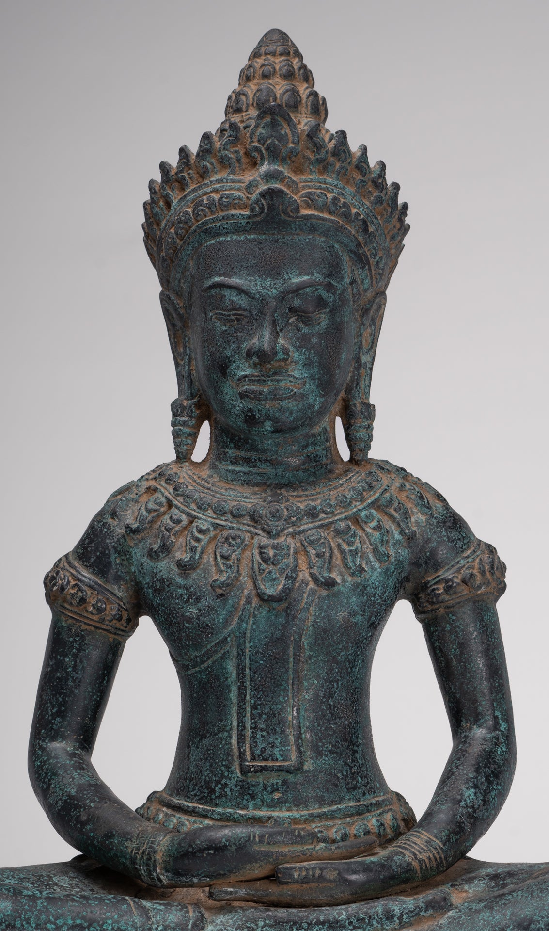 Buddha Statue - Antique Bayon Style Khmer Buddha Statue - Meditation Mudra - 43cm/17"