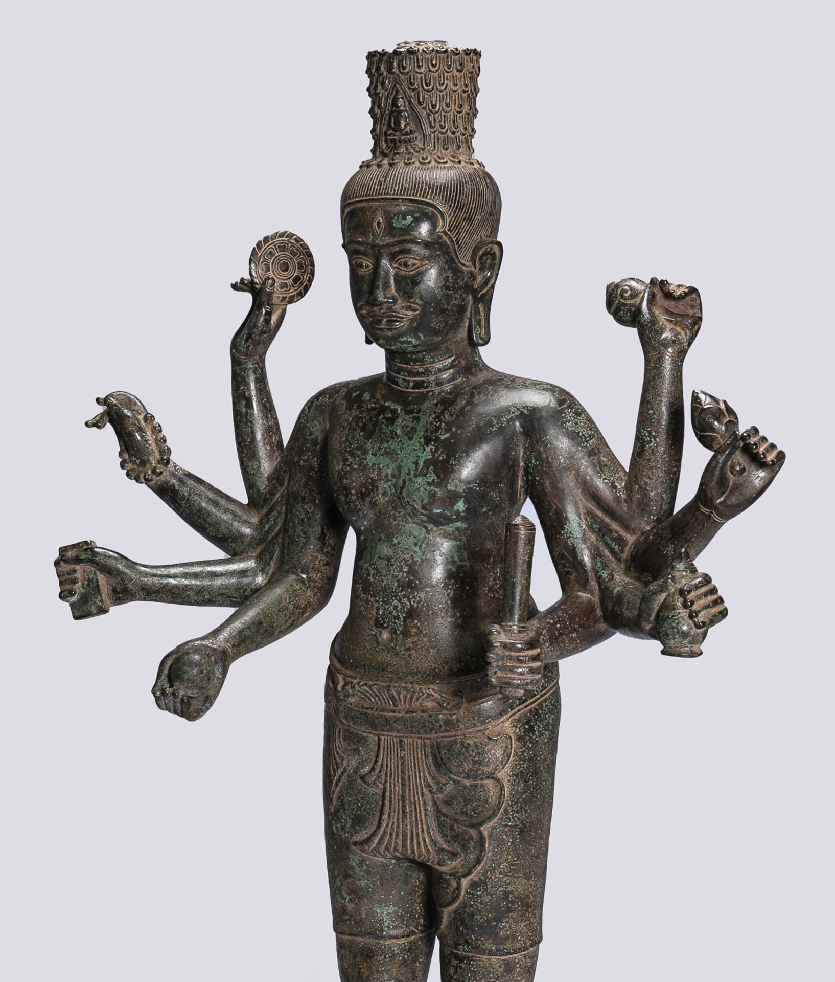 Large Antique Khmer Style Standing Bronze Bayon Style Lokeshvara Statue - 122cm/49"