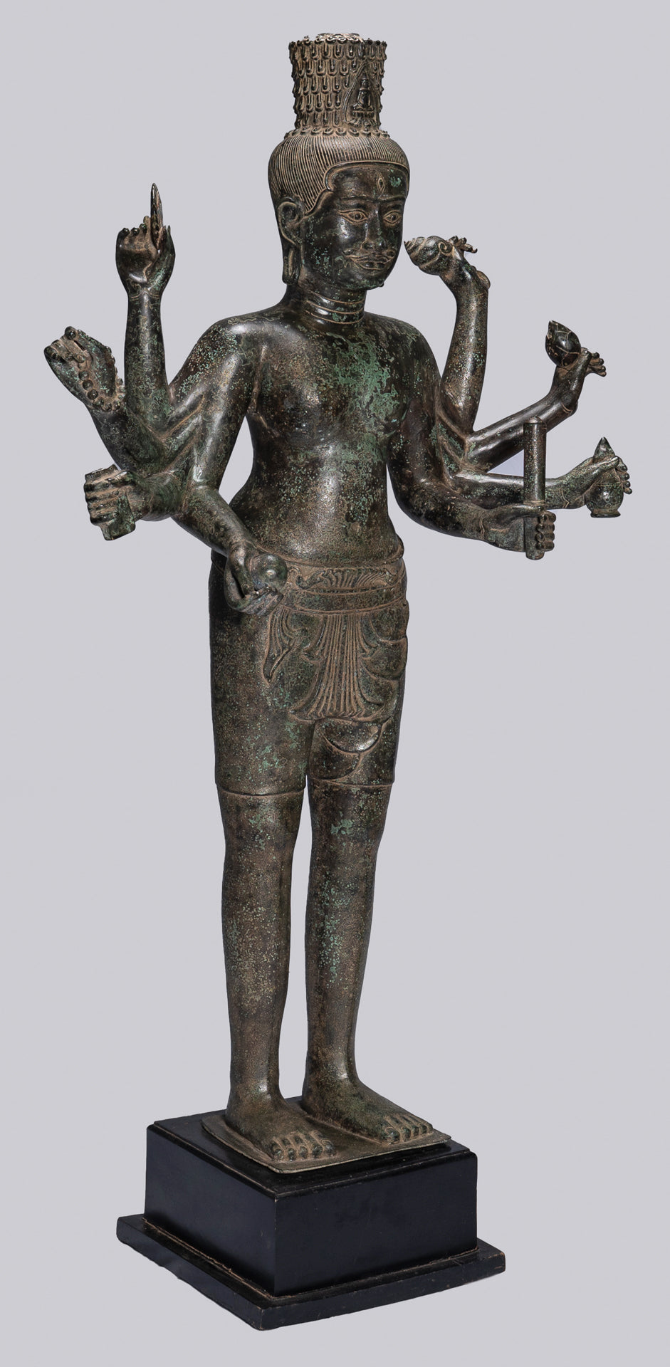 Large Antique Khmer Style Standing Bronze Bayon Style Lokeshvara Statue - 122cm/49"