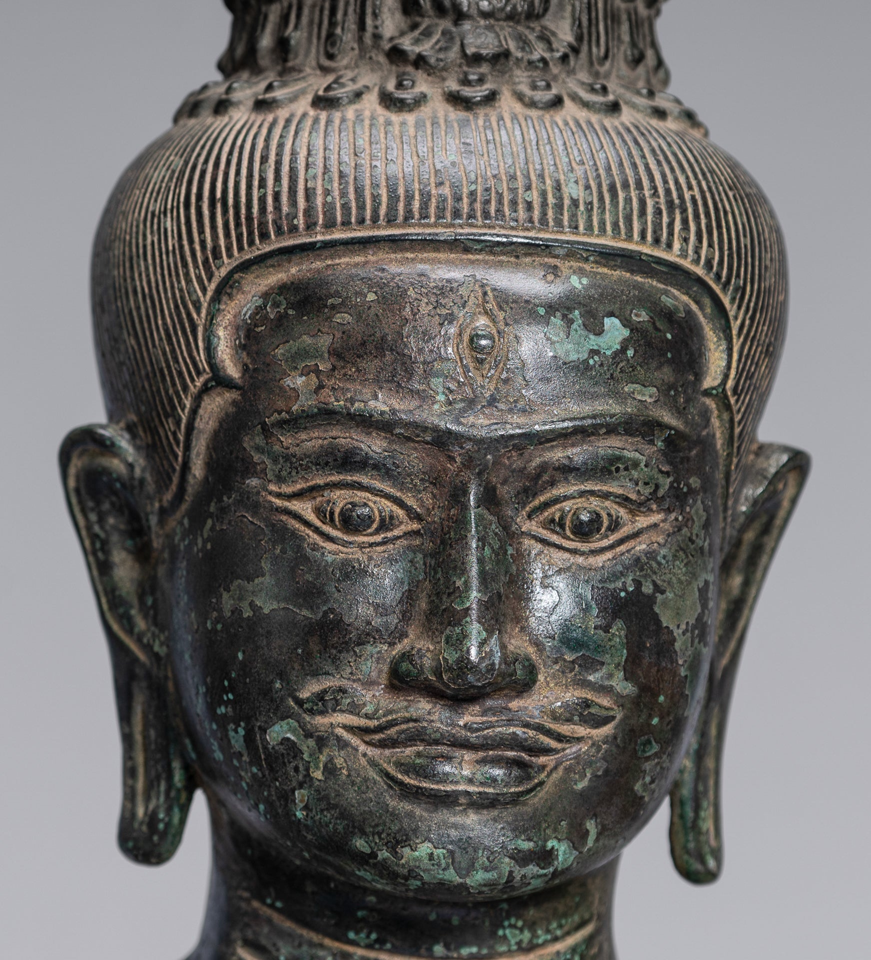 Large Antique Khmer Style Standing Bronze Bayon Style Lokeshvara Statue - 122cm/49"