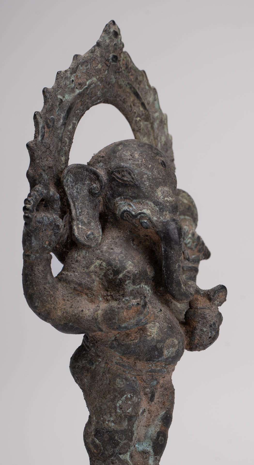 Ganesha Statue - Antique Vietnamese Style Bronze Standing Cham Four-Arm Ganesha Statue - 25cm/10"