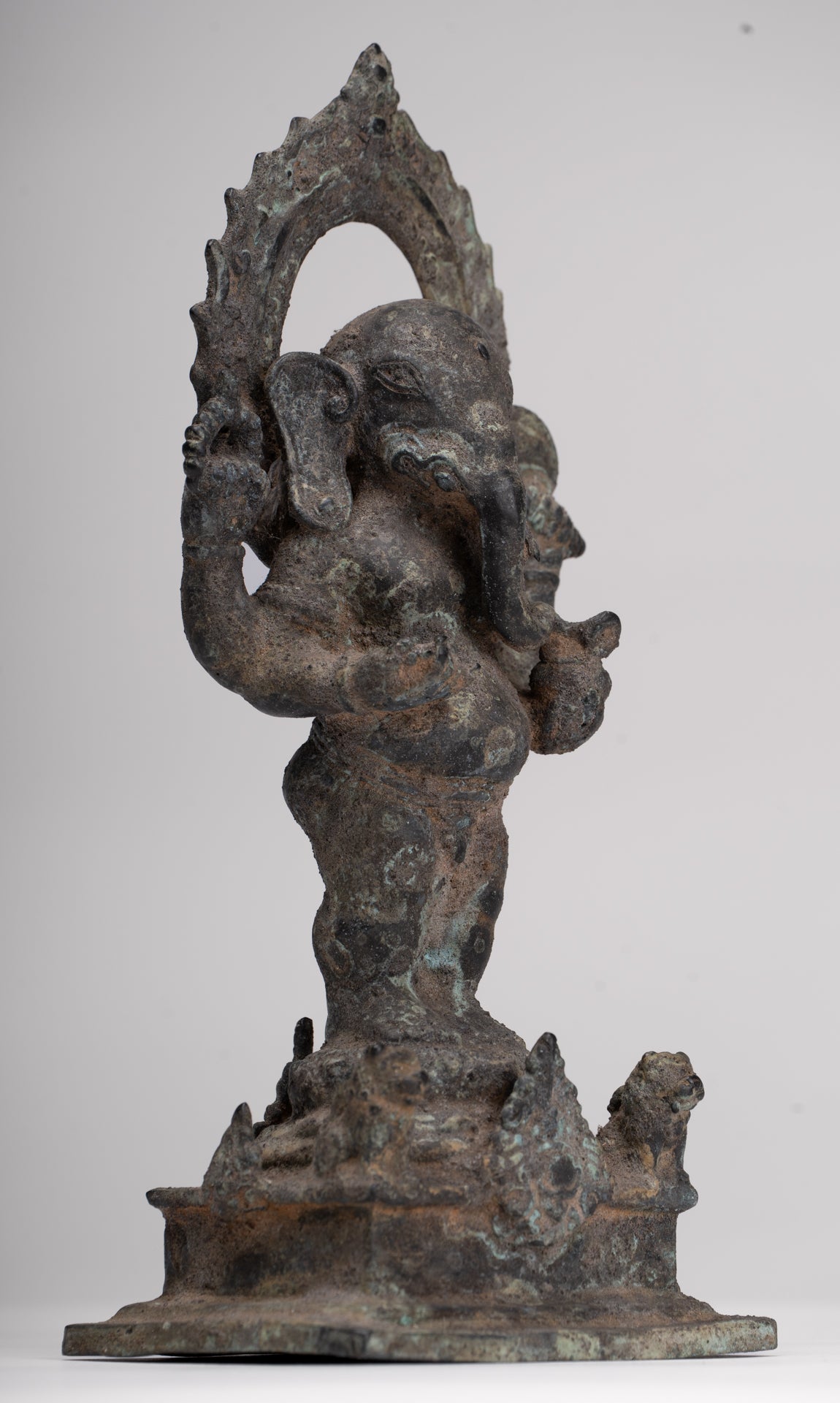 Ganesha Statue - Antique Vietnamese Style Bronze Standing Cham Four-Arm Ganesha Statue - 25cm/10"