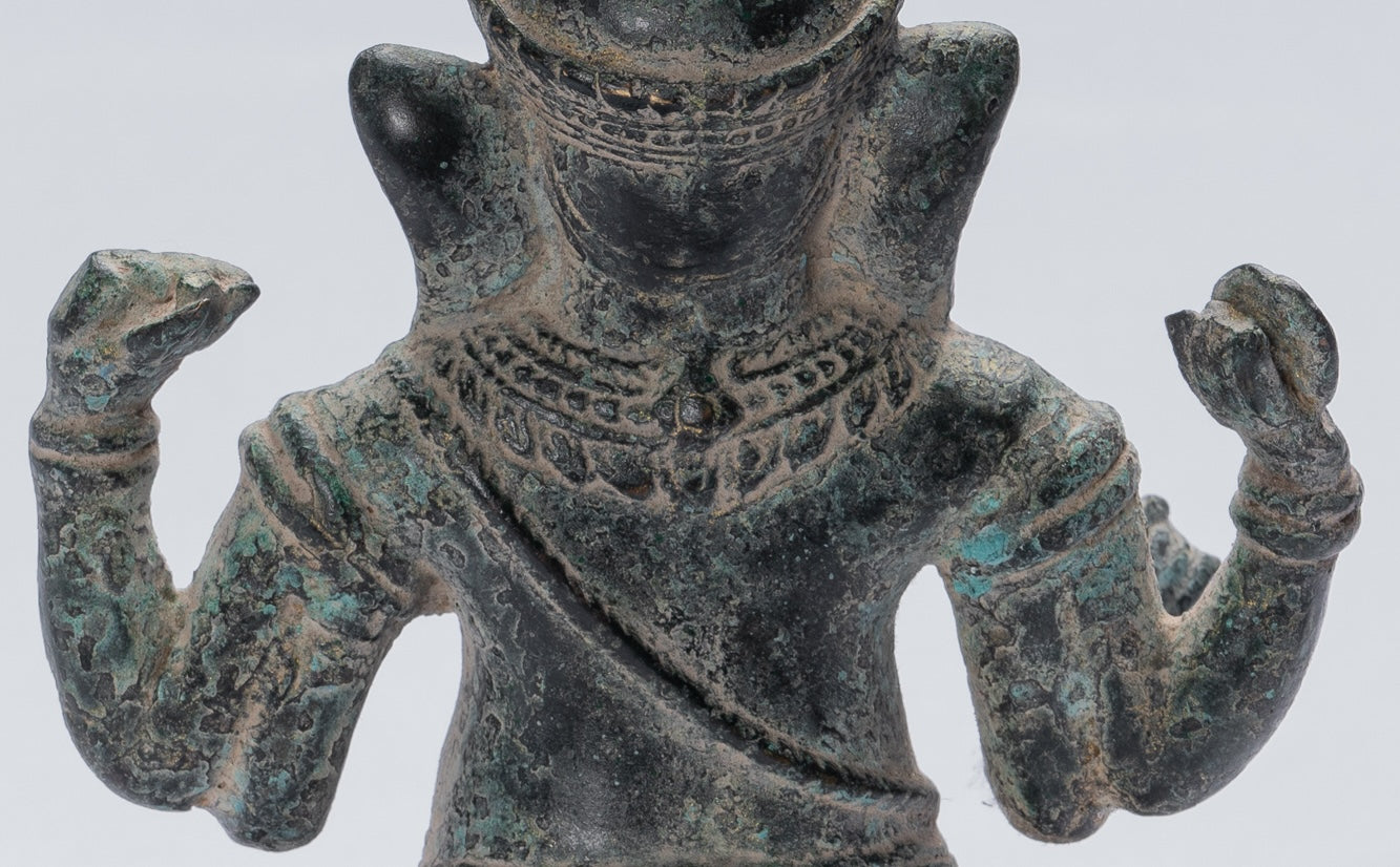 Ganesha Statue - Antique Khmer Style Seated Bronze Bayon Ganesh Statue - 18cm/7"