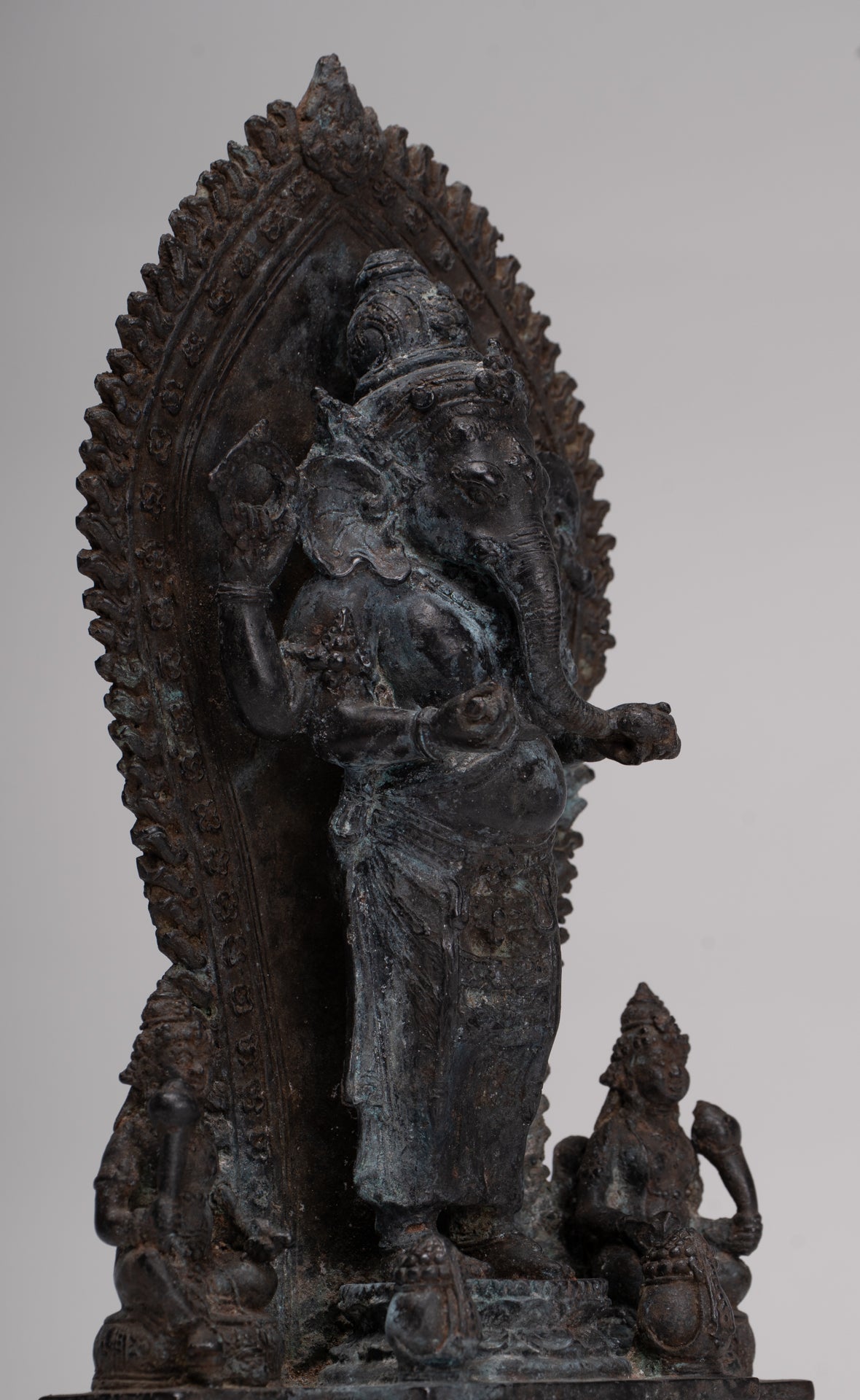 Ganesha Statue - Antique Javanese Style Bronze Standing Four Arm Ganesha Statue - 31cm/12"