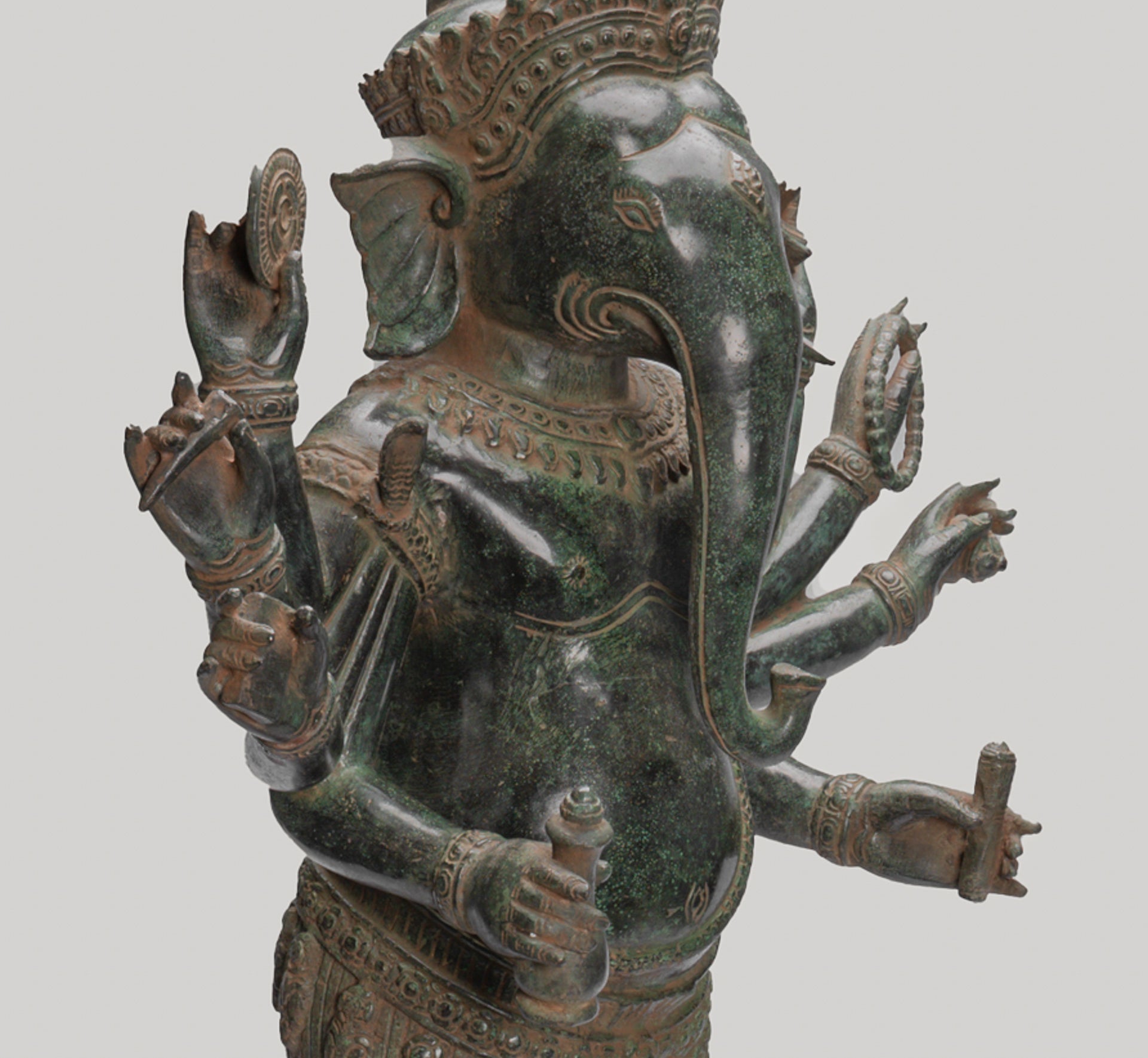 Antique Khmer Style Standing Bronze Bayon Ganesha Statue and Yoni - 86cm/34"