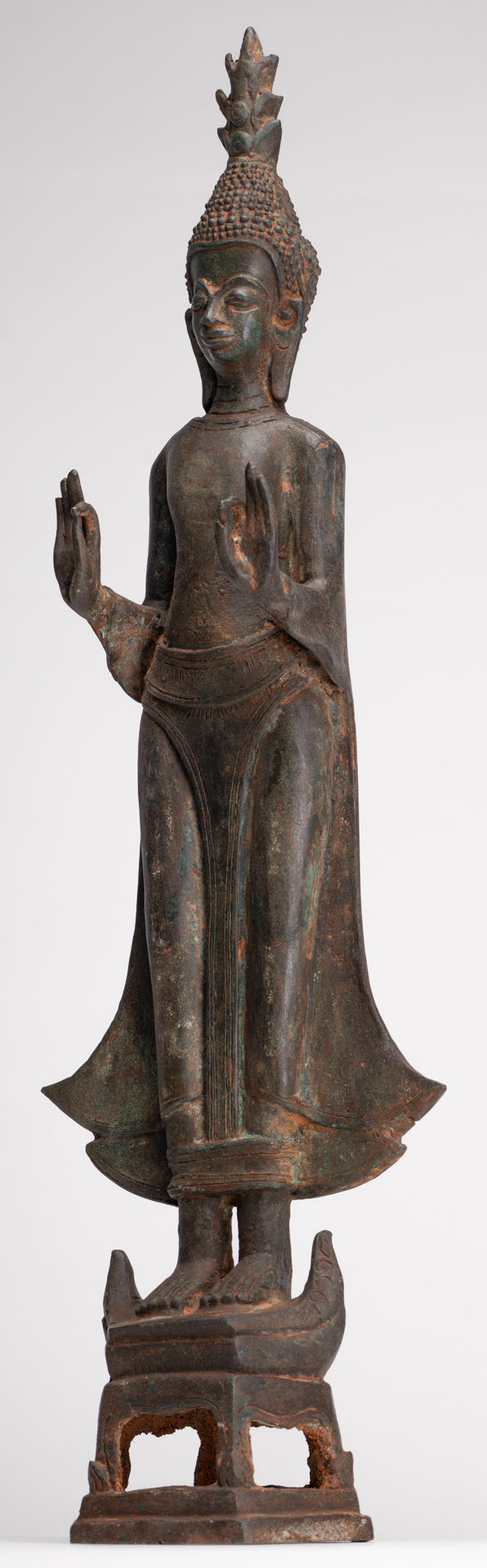 Buddha Statue - Antique Laos Style Standing Buddha Statue in Dharmachakra Teaching Mudra - 50cm/20"