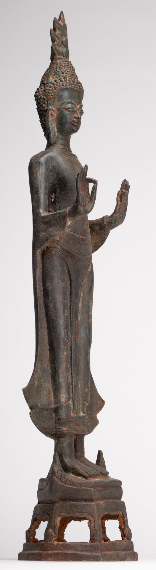 Buddha Statue - Antique Laos Style Standing Buddha Statue in Dharmachakra Teaching Mudra - 50cm/20"