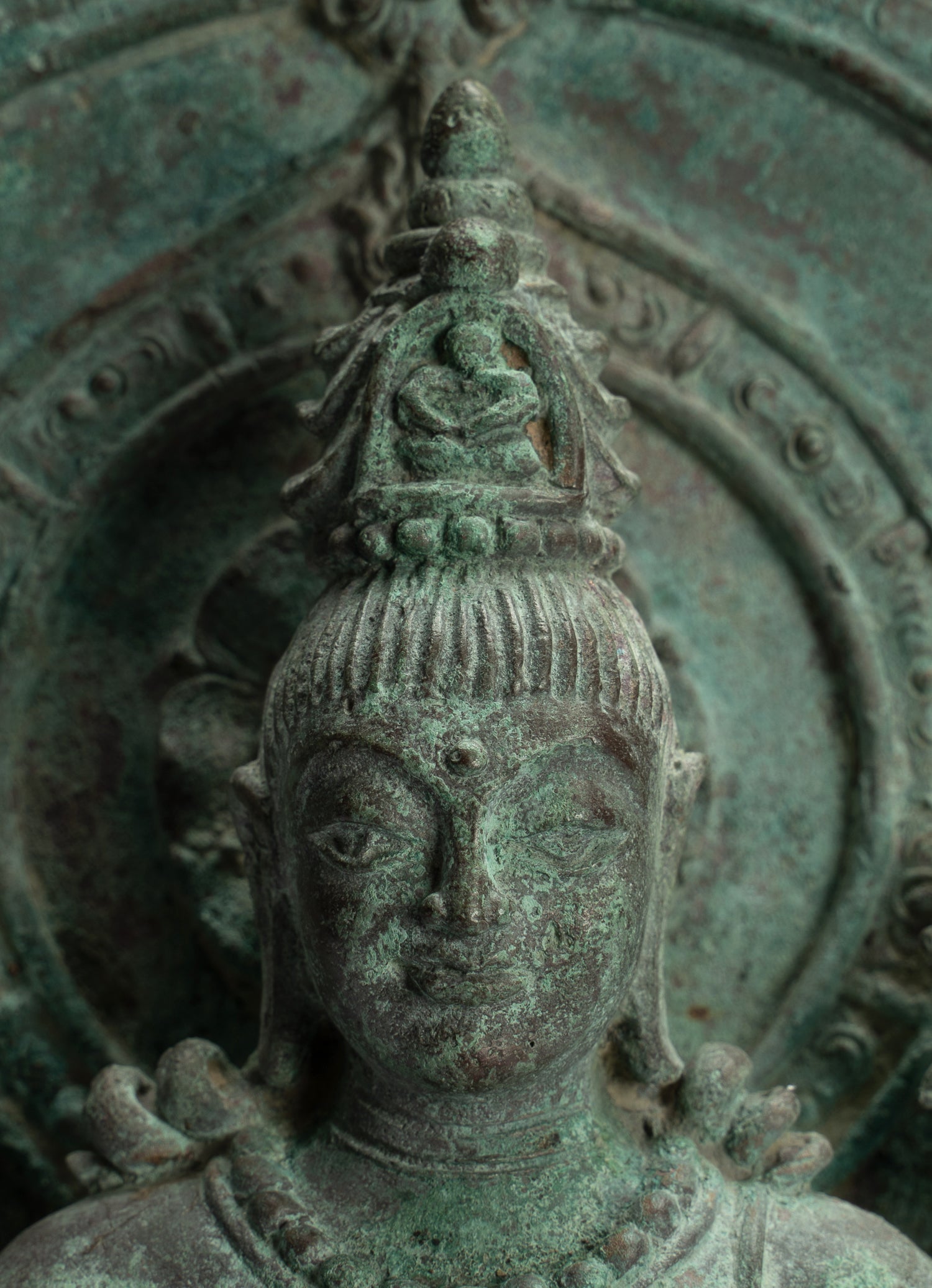 Lokeshvara Statue - Antique Indonesian Style Bronze Javanese Enthroned Seated Lokeshvara Statue -34cm/14"