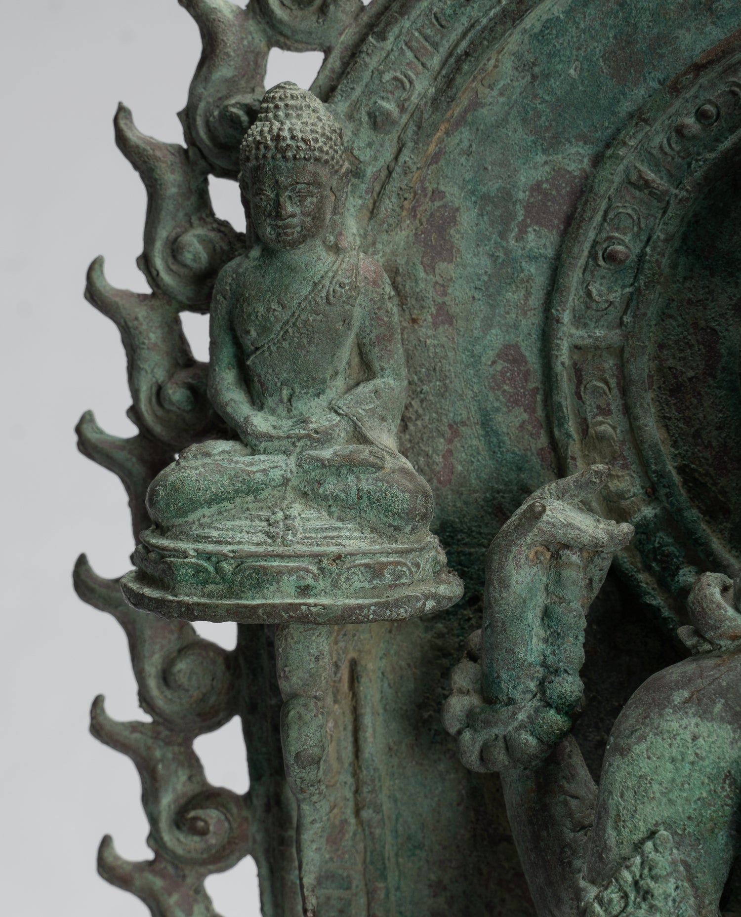 Lokeshvara Statue - Antique Indonesian Style Bronze Javanese Enthroned Seated Lokeshvara Statue -34cm/14"