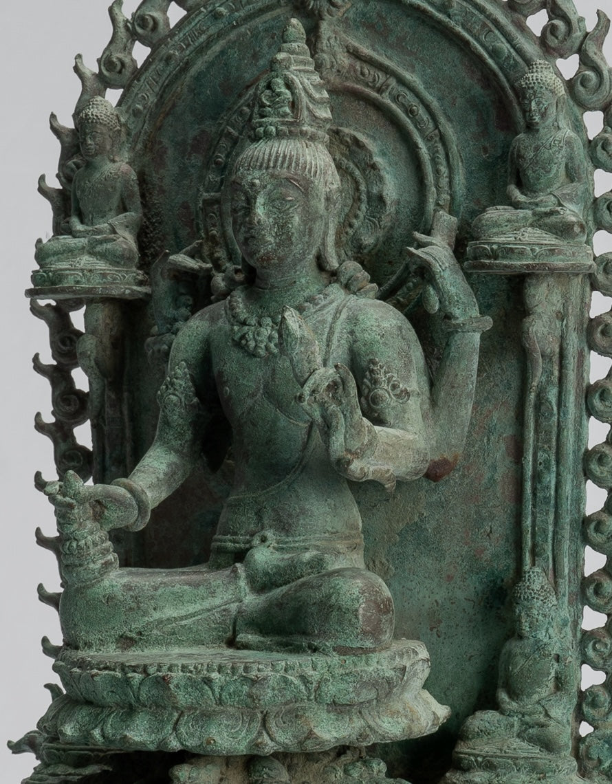 Lokeshvara Statue - Antique Indonesian Style Bronze Javanese Enthroned Seated Lokeshvara Statue -34cm/14"