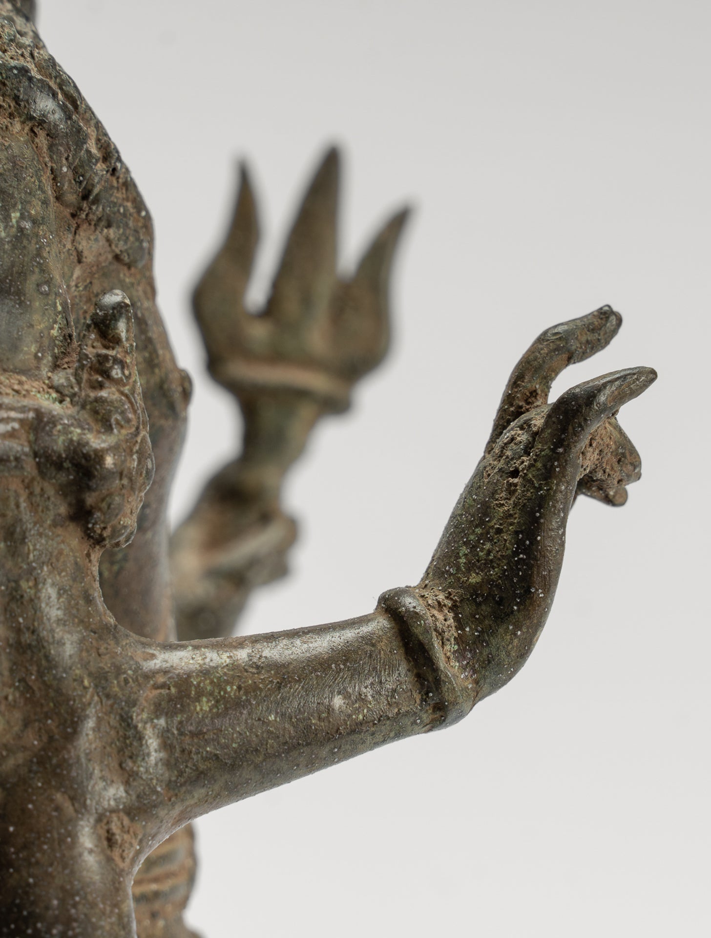 Shiva Statue - Antique Indonesian Style Bronze Javanese Standing 6-Arm Shiva Statue - 36cm/14"
