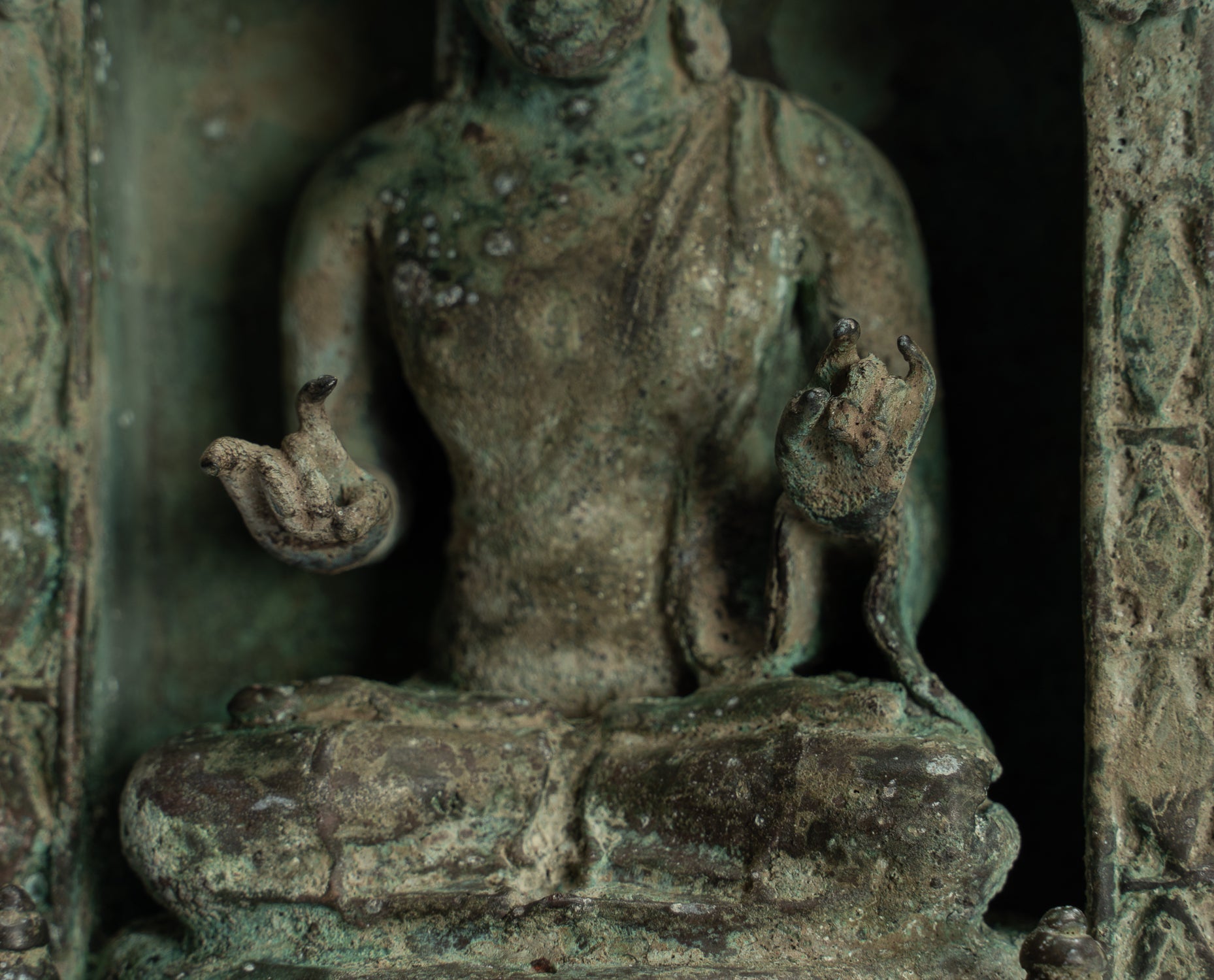Buddha Statue - Antique Indonesian Style Bronze Seated Javanese Teaching Buddha Statue -26cm/10"