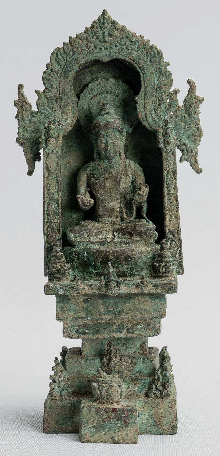 Buddha Statue - Antique Indonesian Style Bronze Seated Javanese Teaching Buddha Statue -26cm/10"