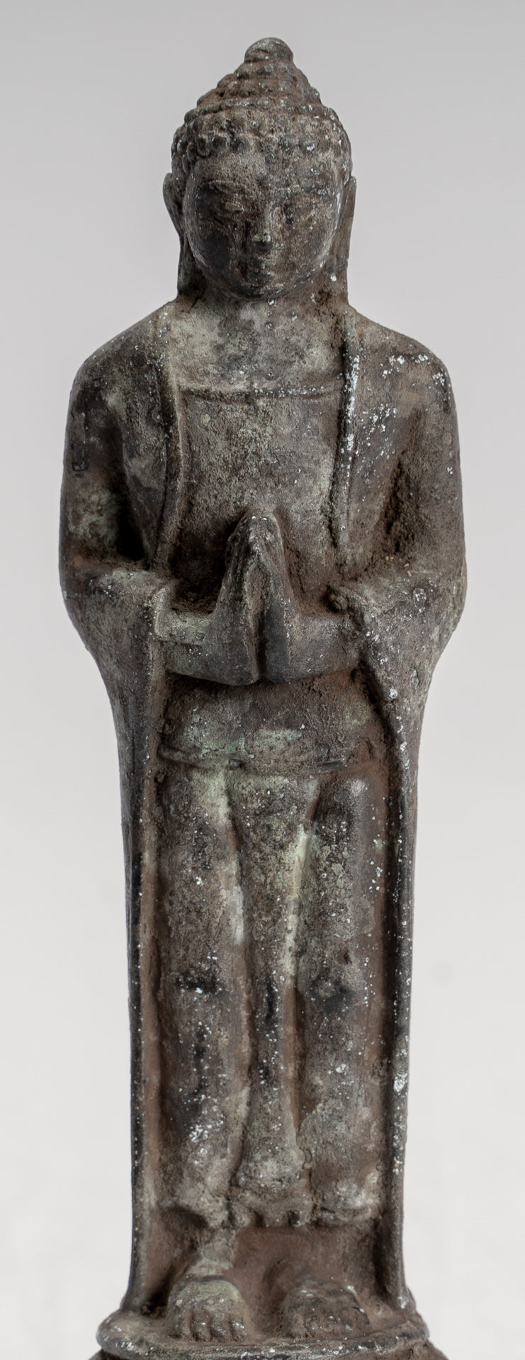 Buddha Statue - Antique Indonesian Style Standing Bronze Javanese Adoration Buddha - 16cm/6"