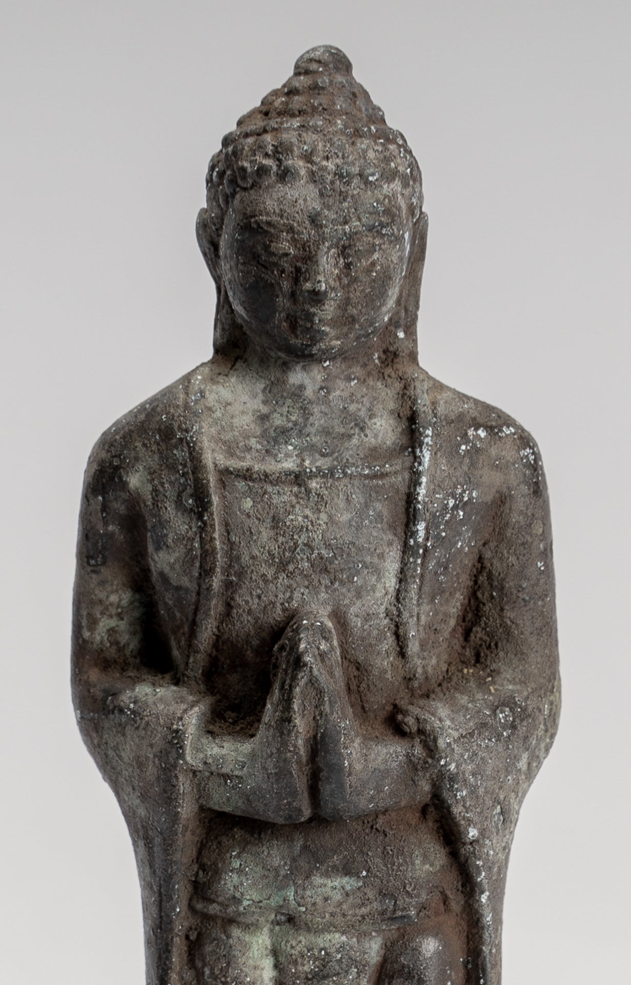 Buddha Statue - Antique Indonesian Style Standing Bronze Javanese Adoration Buddha - 16cm/6"