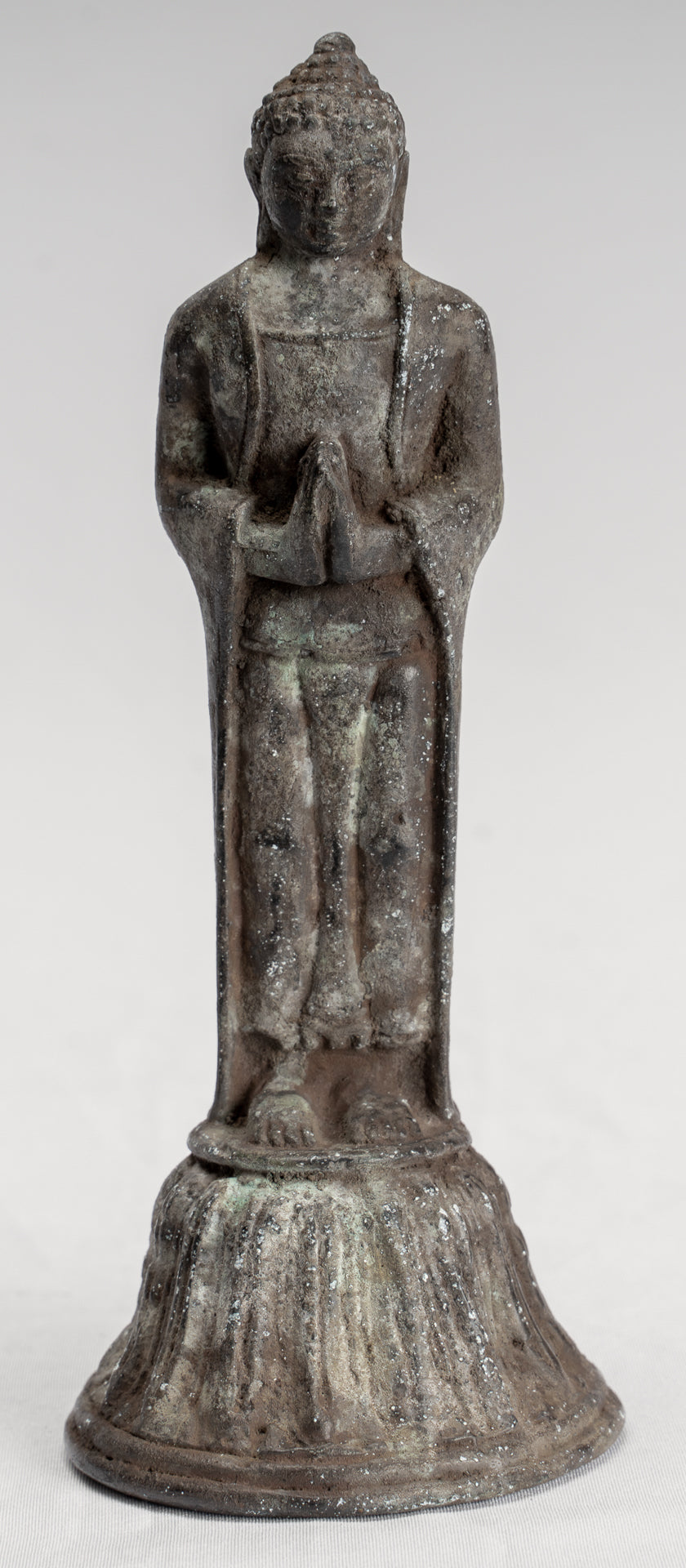 Buddha Statue - Antique Indonesian Style Standing Bronze Javanese Adoration Buddha - 16cm/6"
