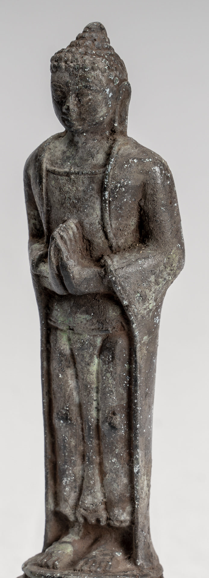 Buddha Statue - Antique Indonesian Style Standing Bronze Javanese Adoration Buddha - 16cm/6"