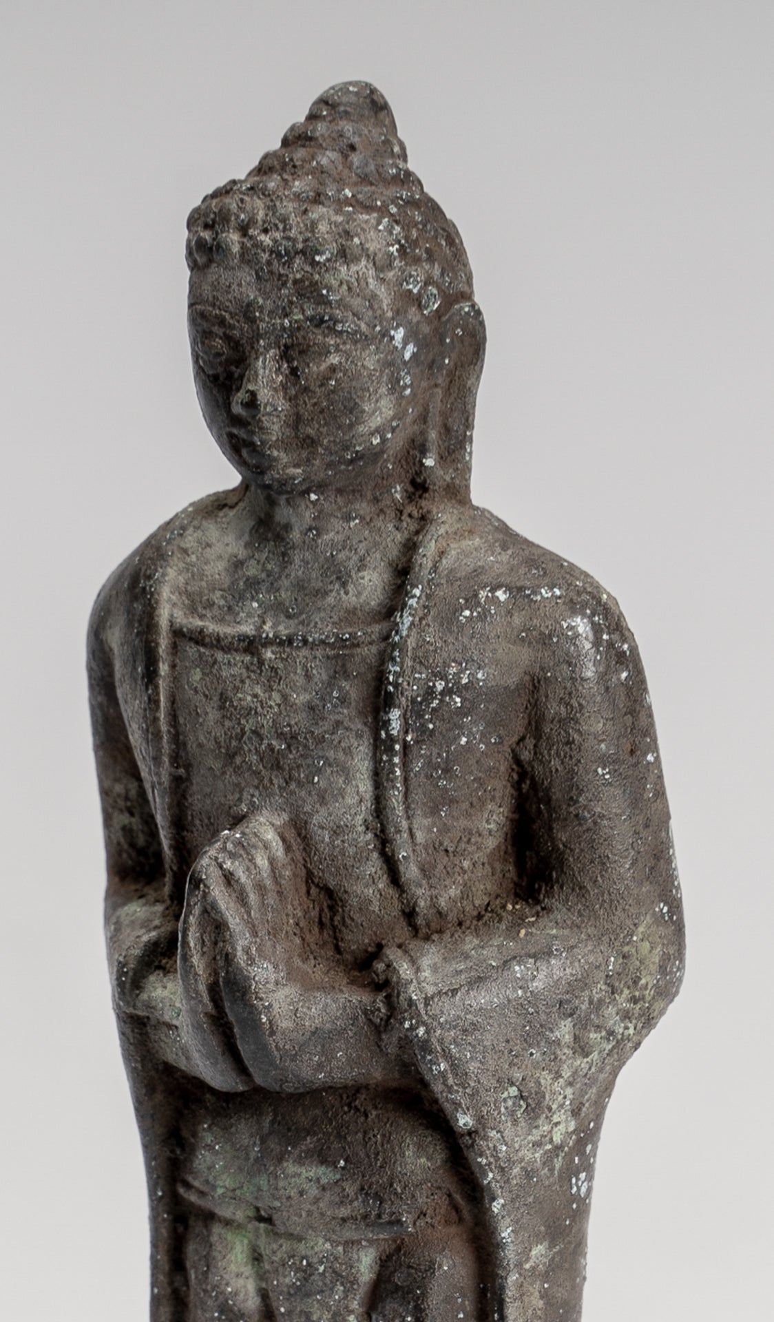Buddha Statue - Antique Indonesian Style Standing Bronze Javanese Adoration Buddha - 16cm/6"