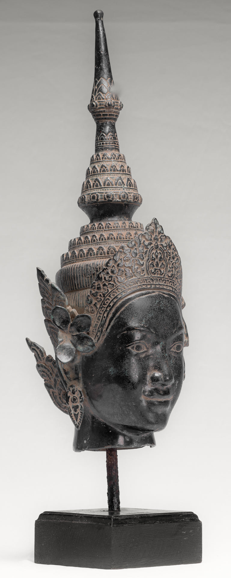 Apsara Statue - Antique Khmer Style Angkor Wat Bronze Mounted Apsara or Angel Head - 56cm/22"