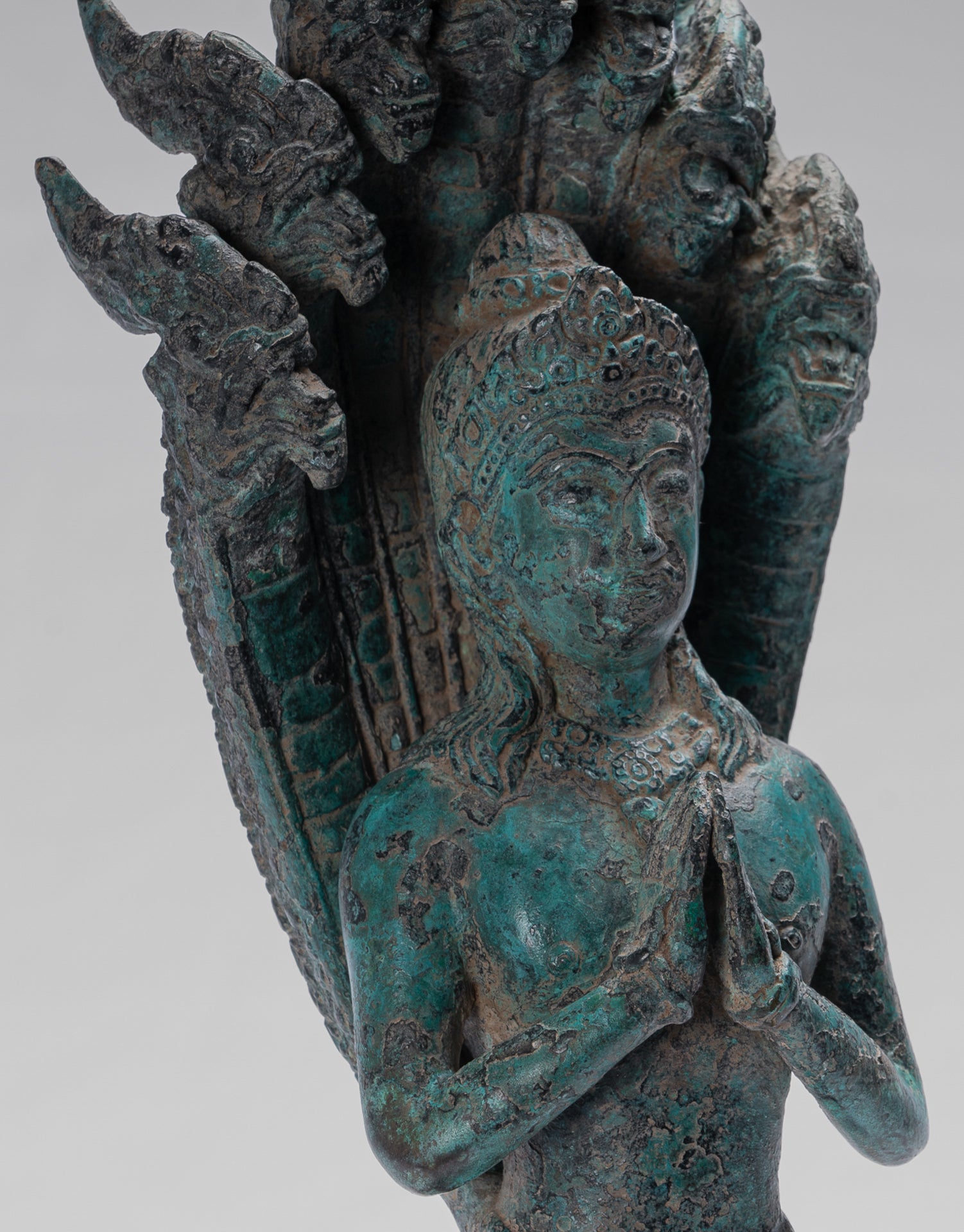 Antique Khmer Style Bronze Female Deity with Naga Tail Statue - 36cm/14"