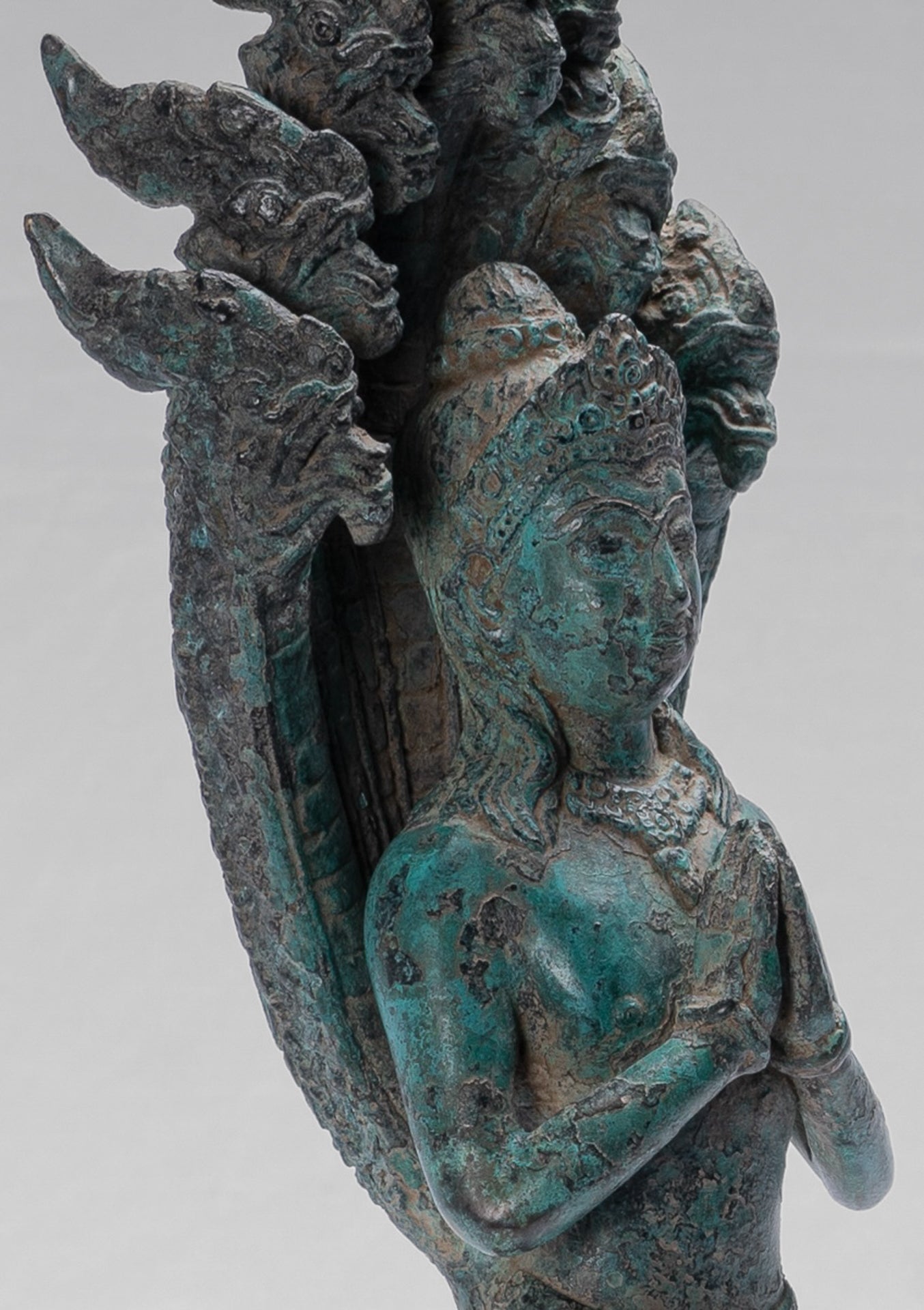 Antique Khmer Style Bronze Female Deity with Naga Tail Statue - 36cm/14"