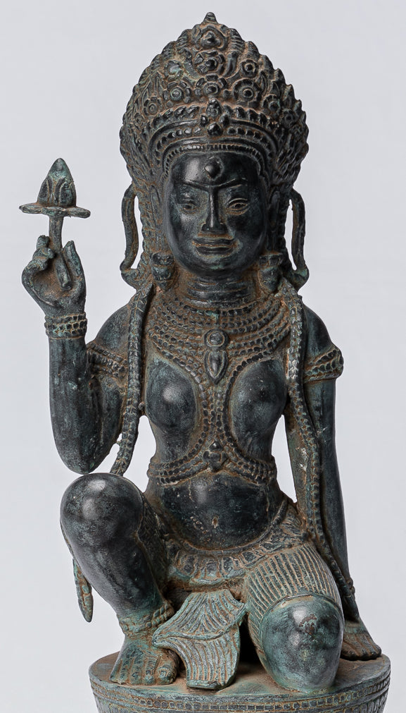 Apsara Statue - Antique Khmer Style Angkor Wat Bronze Kneeling Apsara or Angel - 35cm/14"