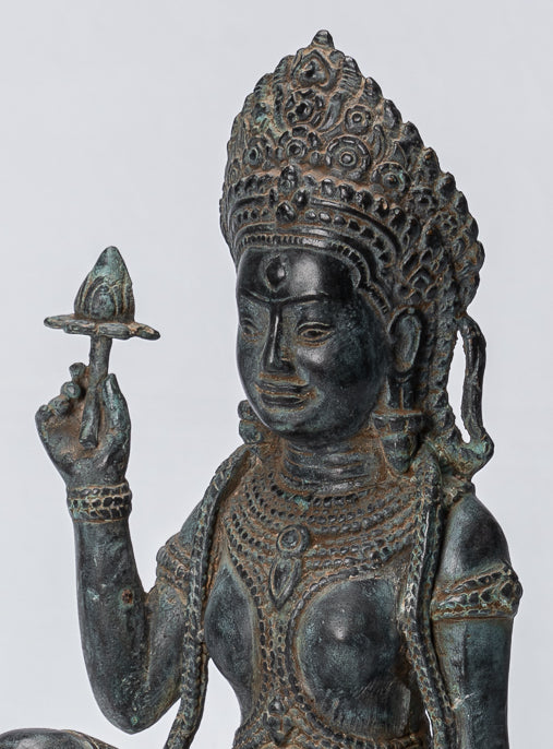 Apsara Statue - Antique Khmer Style Angkor Wat Bronze Kneeling Apsara or Angel - 35cm/14"